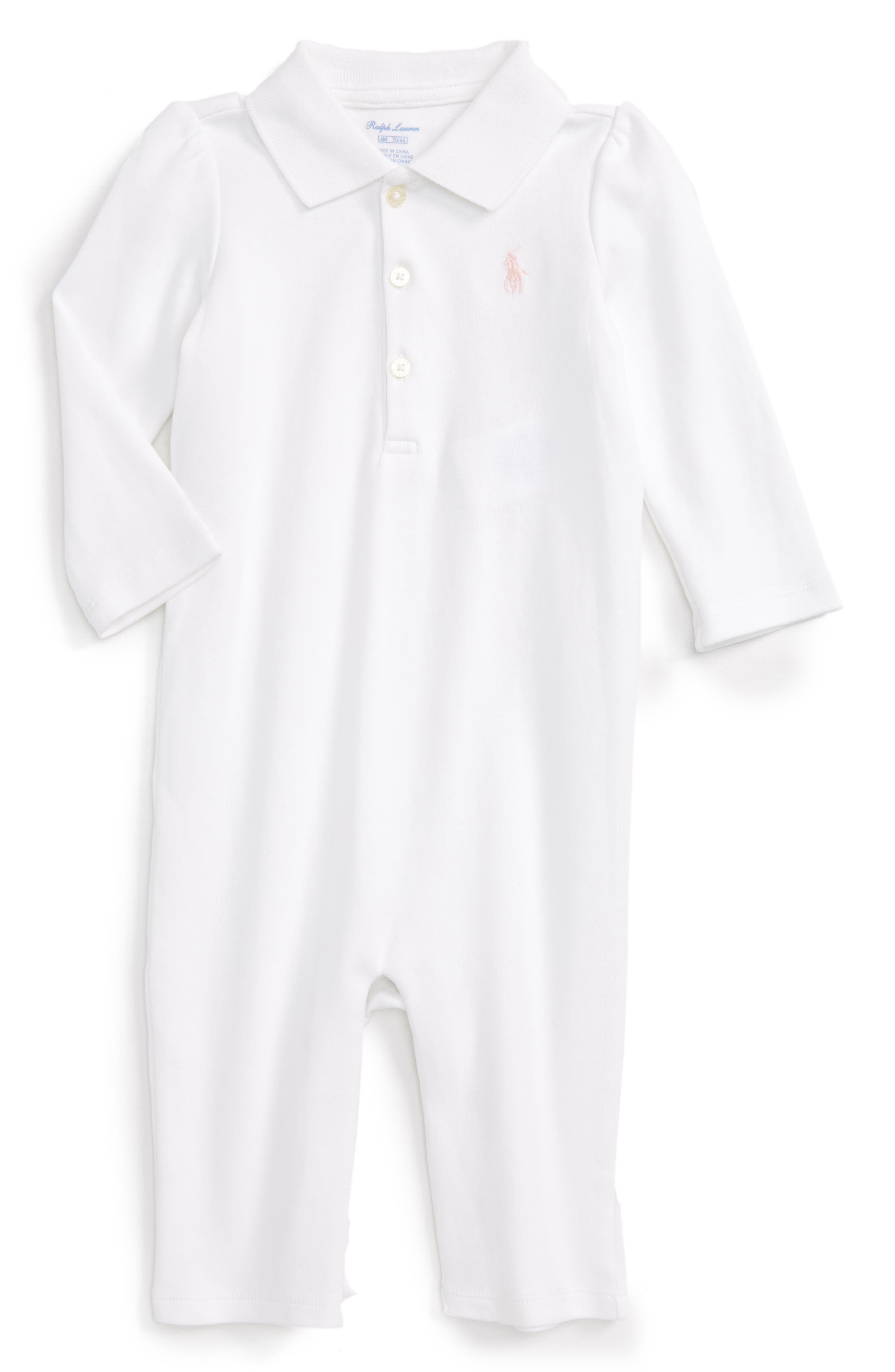 UPC 190618455528 product image for Infant Girl's Ralph Lauren Ruffle Cotton Romper, Size 6M - White | upcitemdb.com