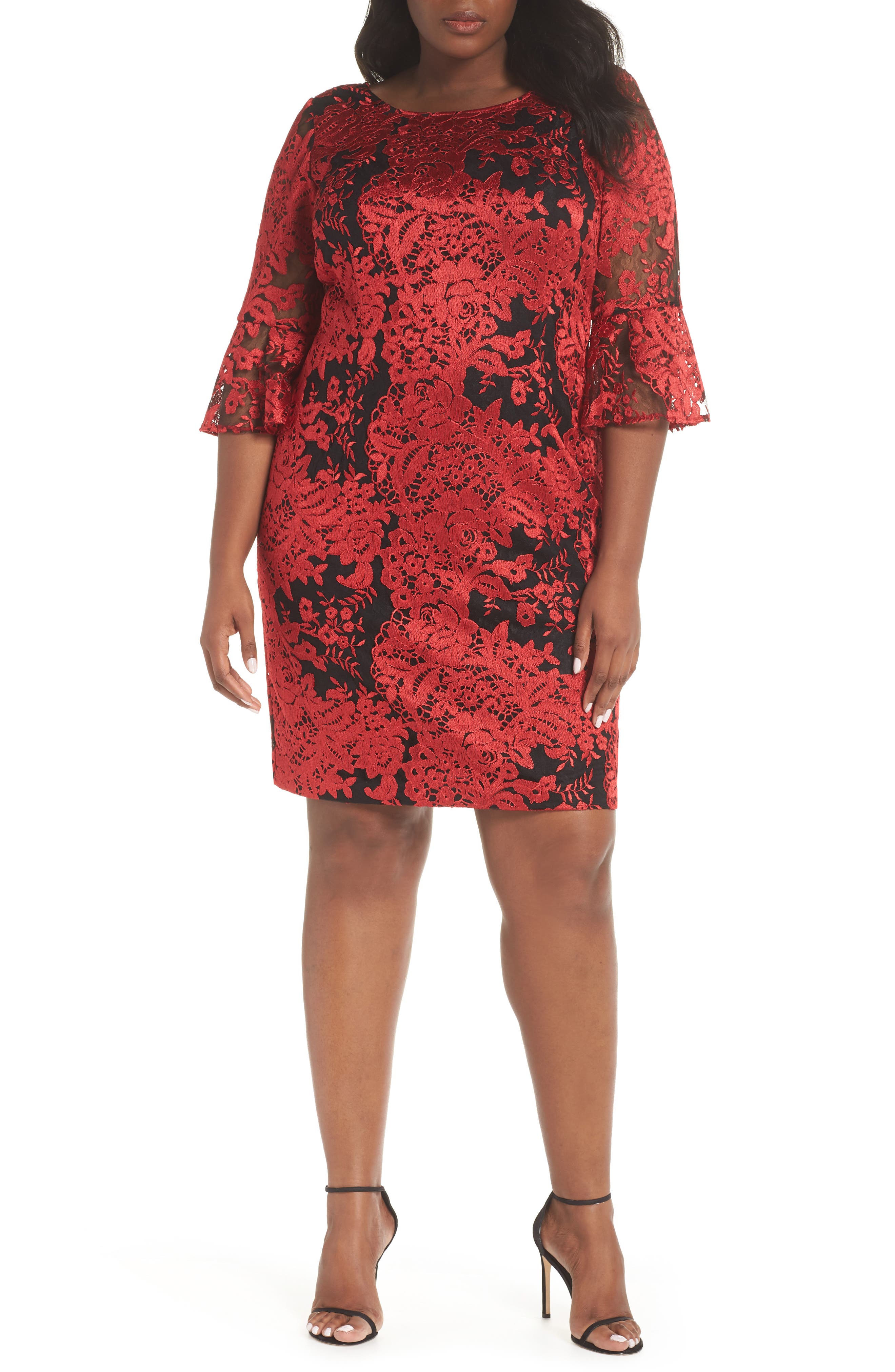 Plus Size Alex Evenings Embroidered Lace Shift Dress, Black