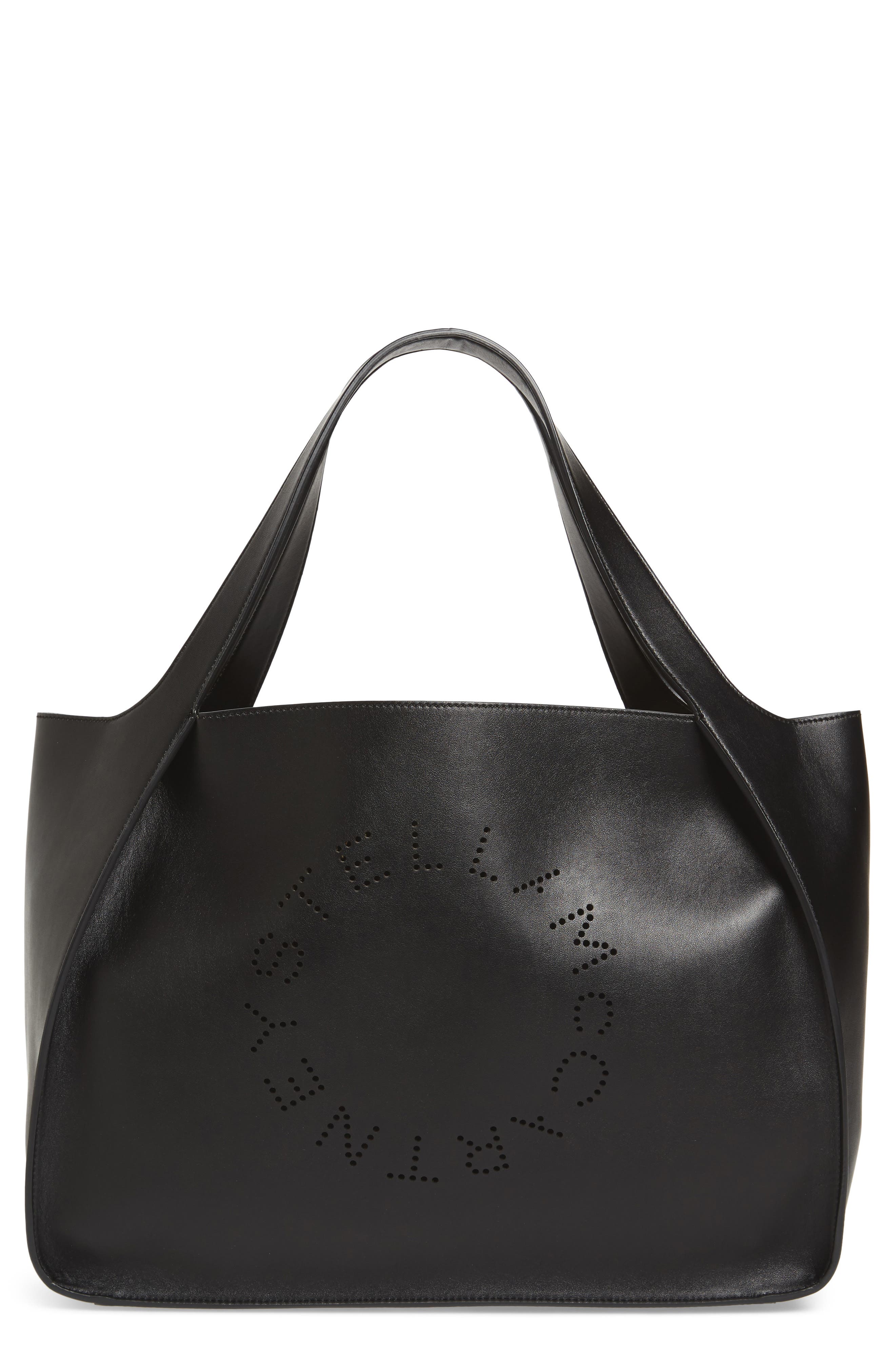Stella Mccartney Medium Perforated Logo Faux Leather Tote - Black