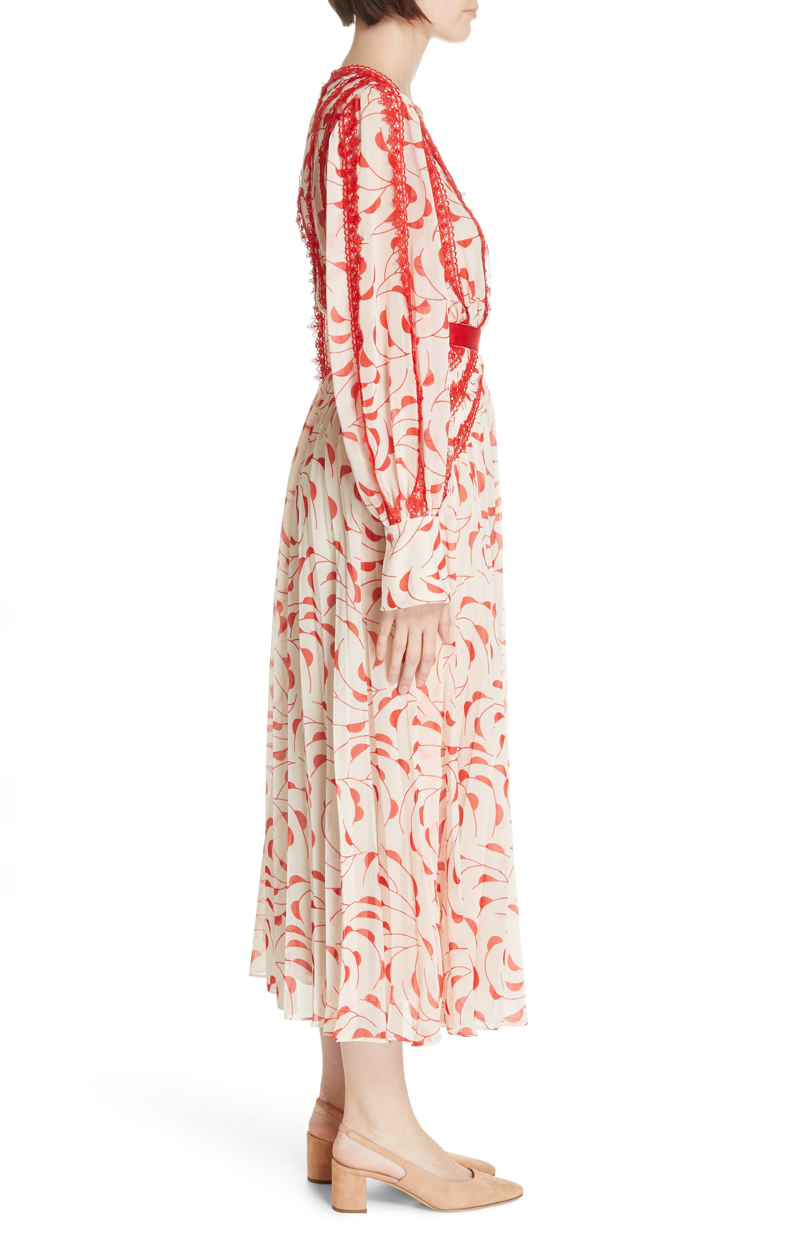 crescent printed chiffon midi dress