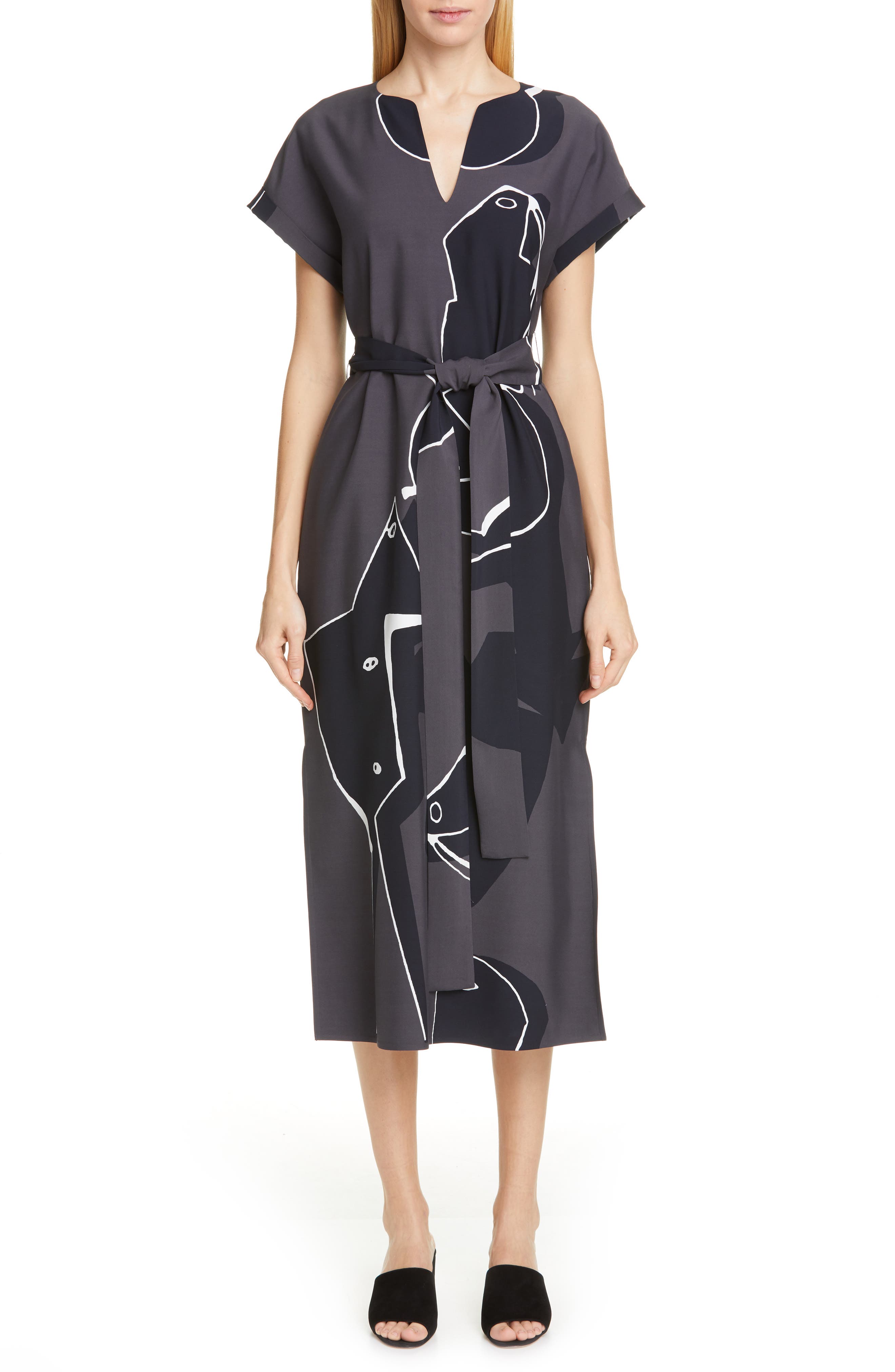 Lafayette 148 New York Cosimia Print Midi Dress, Grey