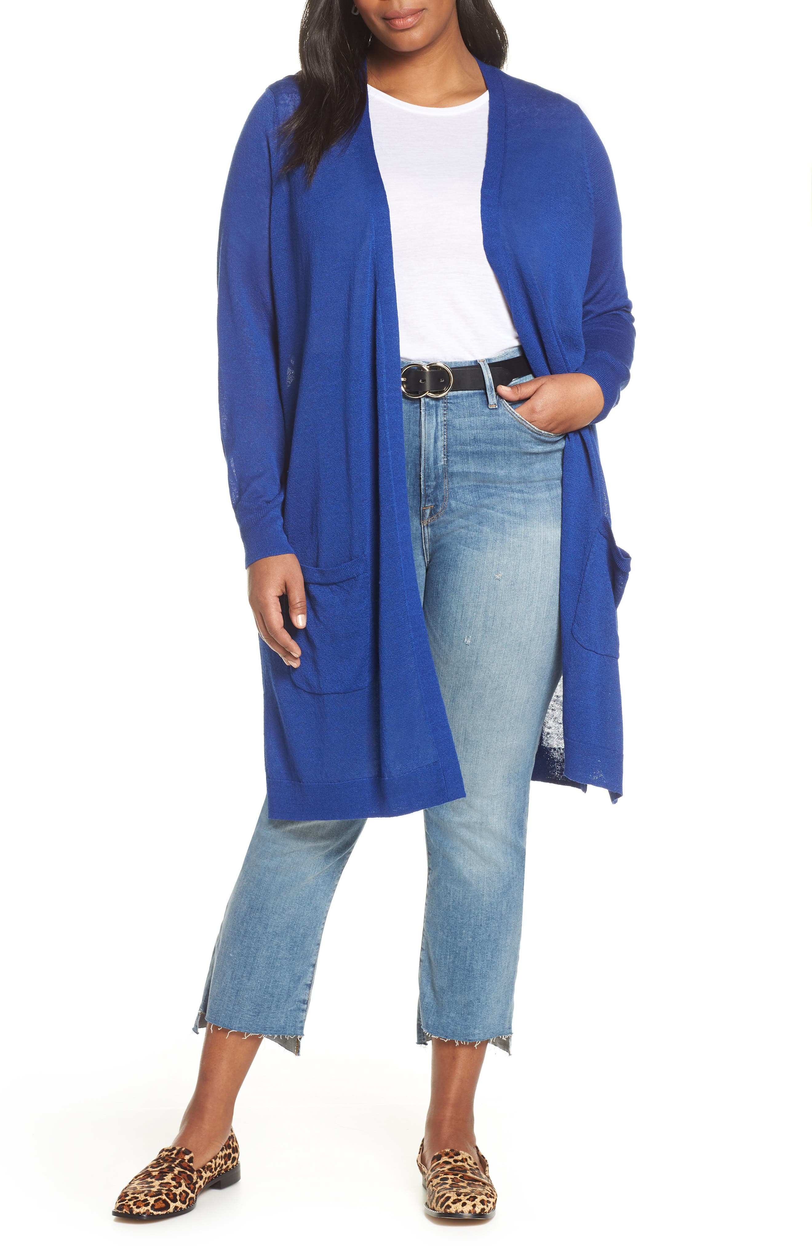 Plus Size Halogen Long Cardigan, Blue