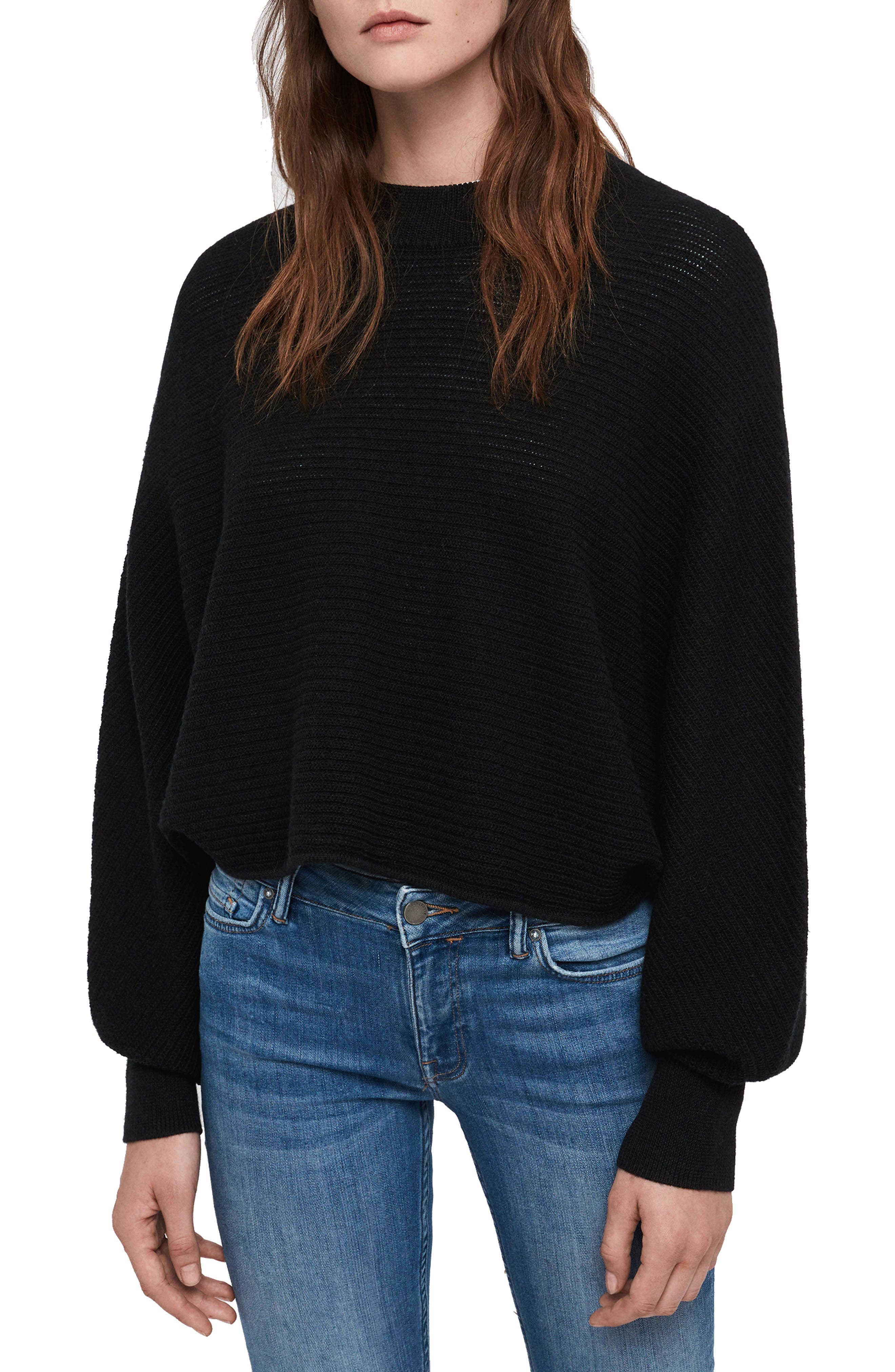 Allsaints Gene Blouson Merino Wool Sweater, Black