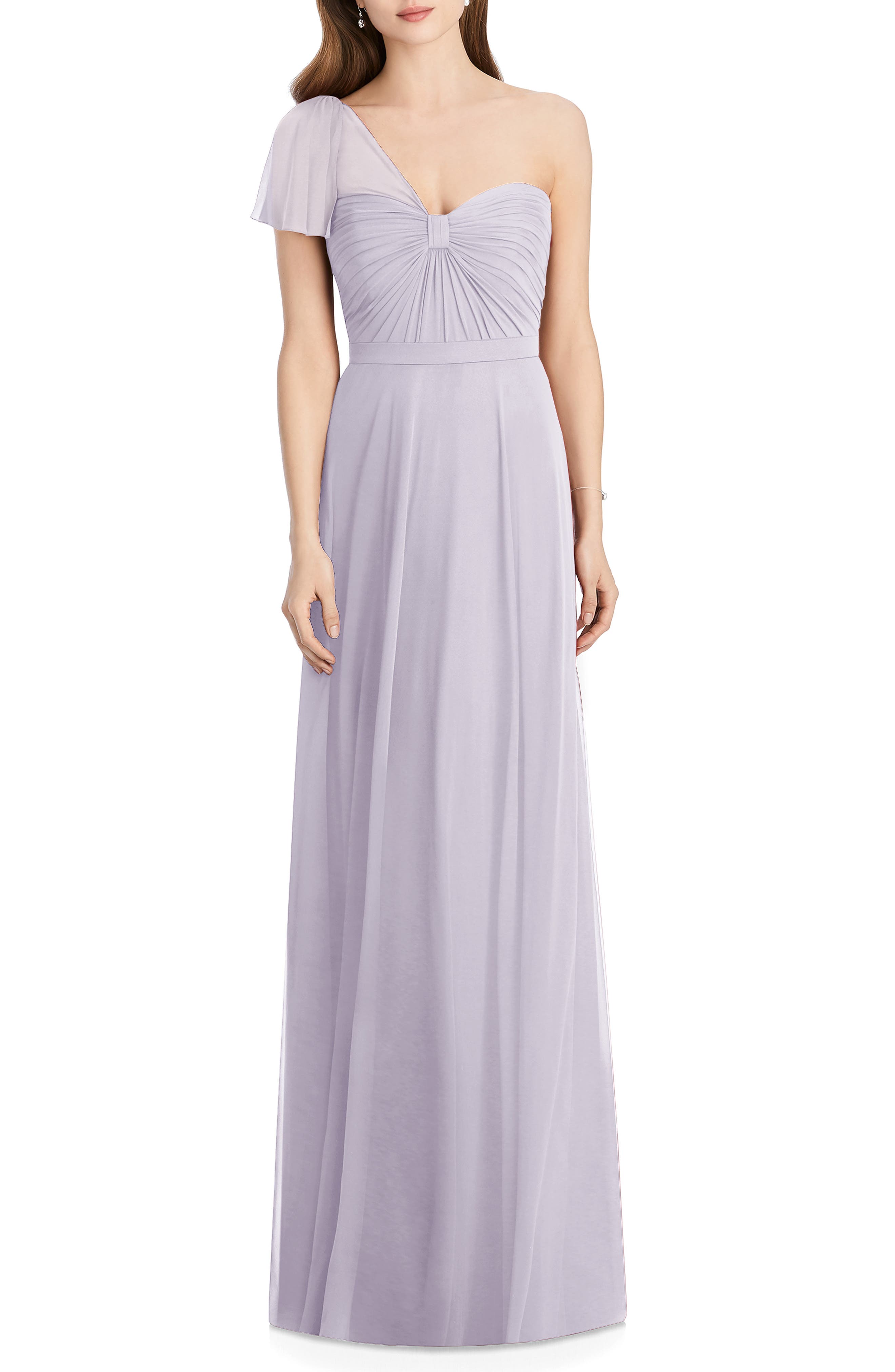 Jenny Packham Pleat One Shoulder Gown, Purple