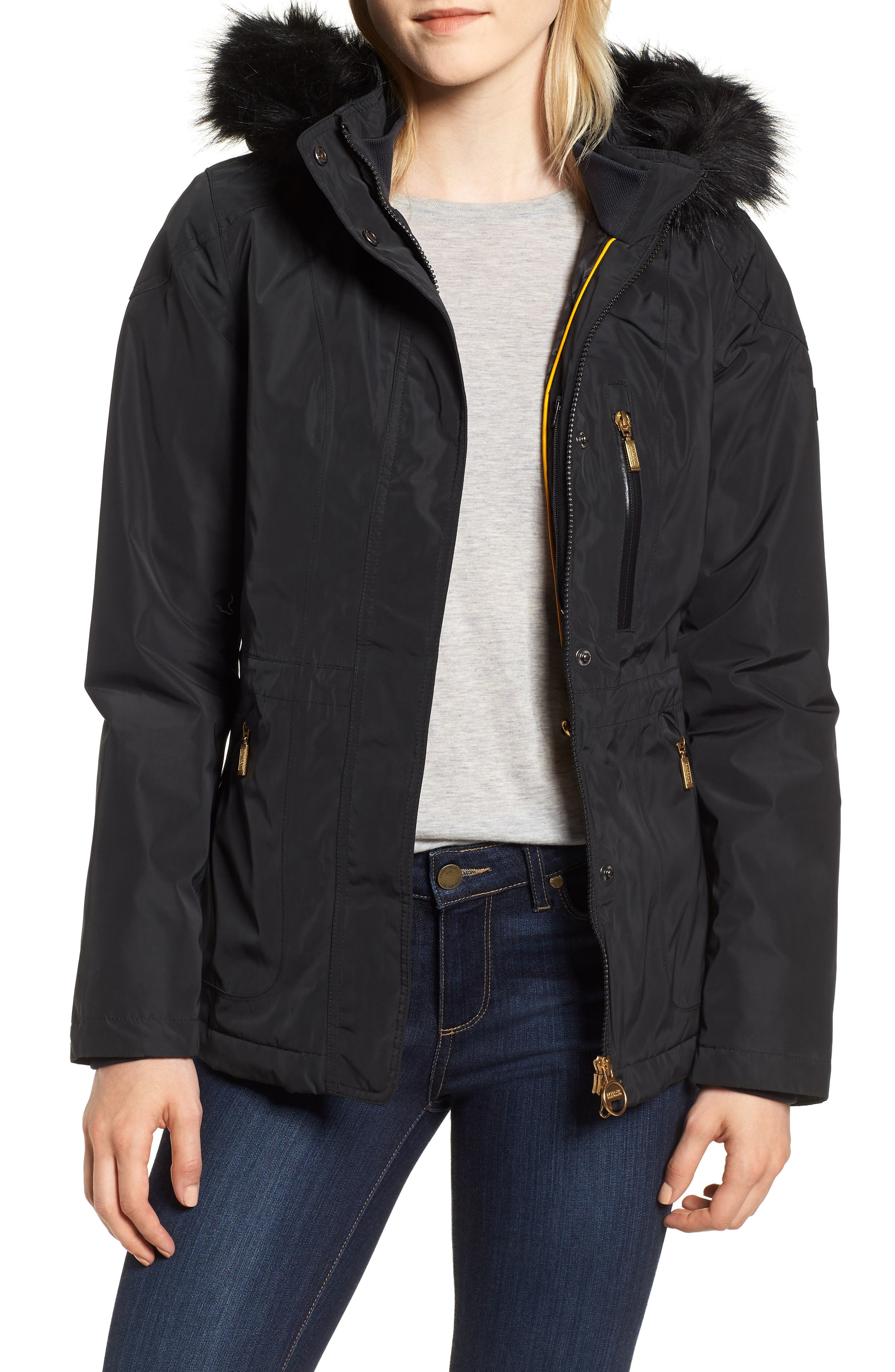 Barbour International Aragon Waterproof Breathable Faux Fur Trim Jacket, US / 14 UK - Black