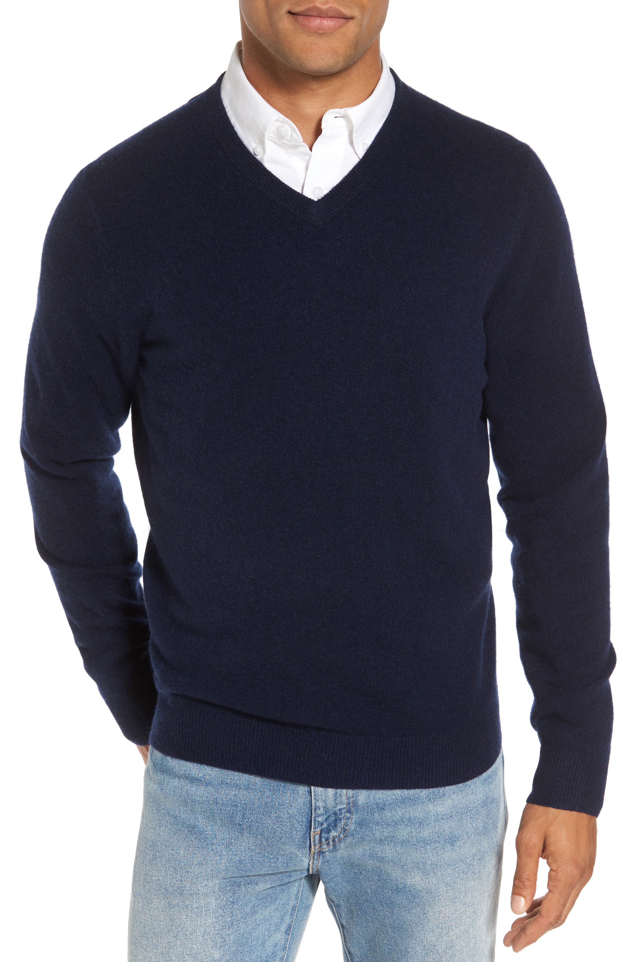 Nordstrom Shop Cashmere V-Neck Sweater, Blue