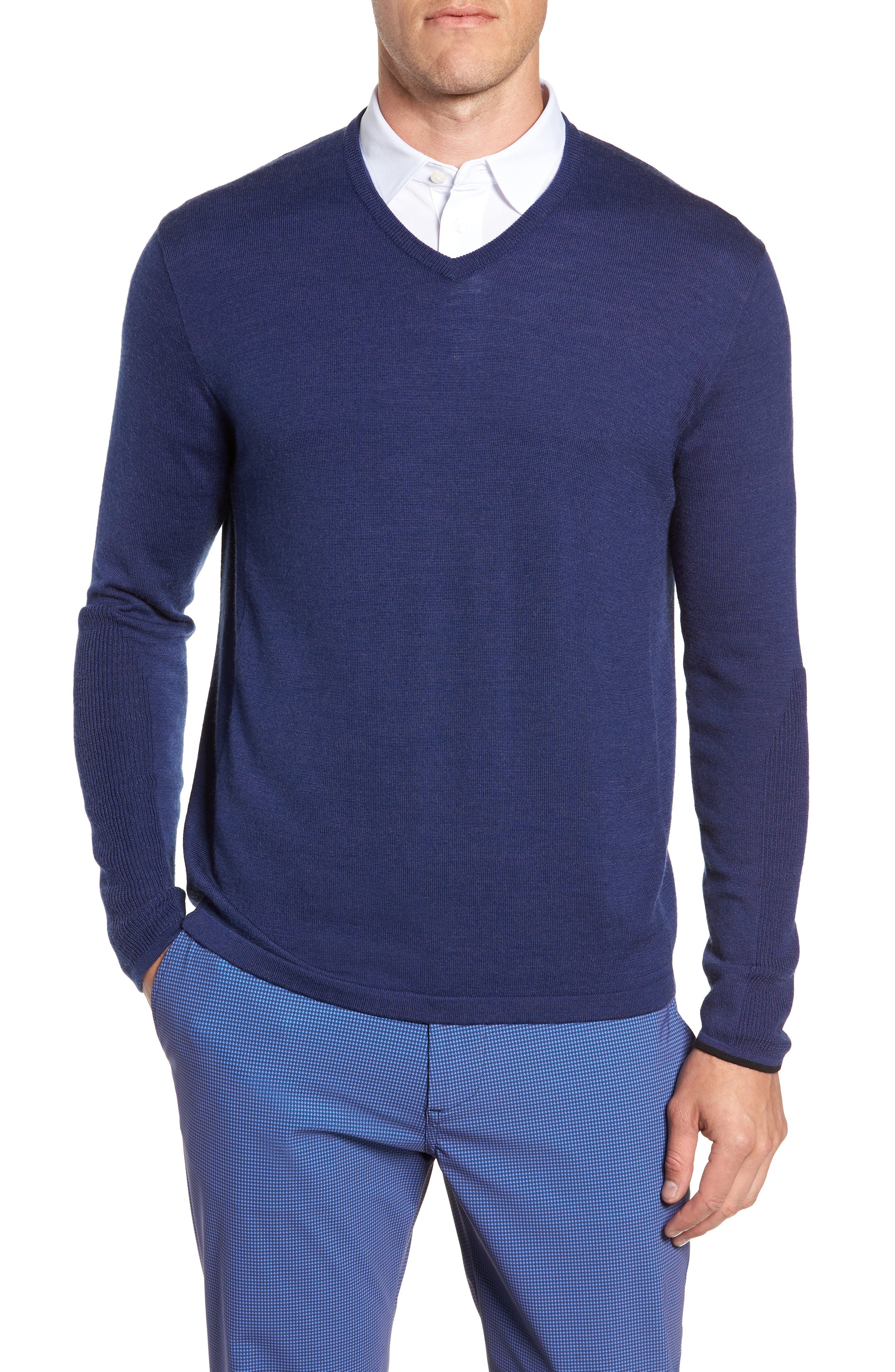 Greyson Guide Merino Wool Blend V-Neck Sweater, Blue