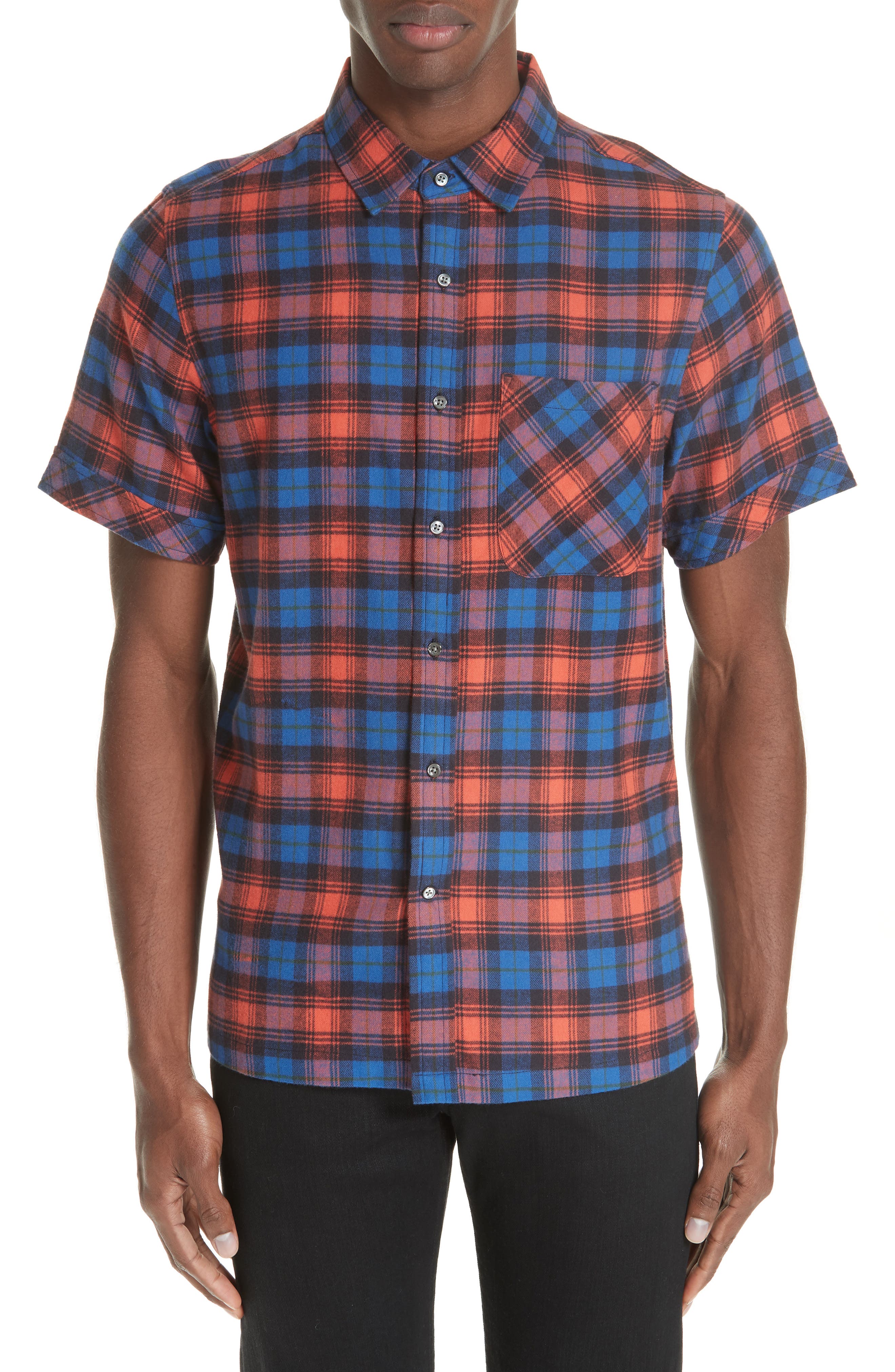 Ovadia & Sons Plaid Flannel Camp Shirt, Blue