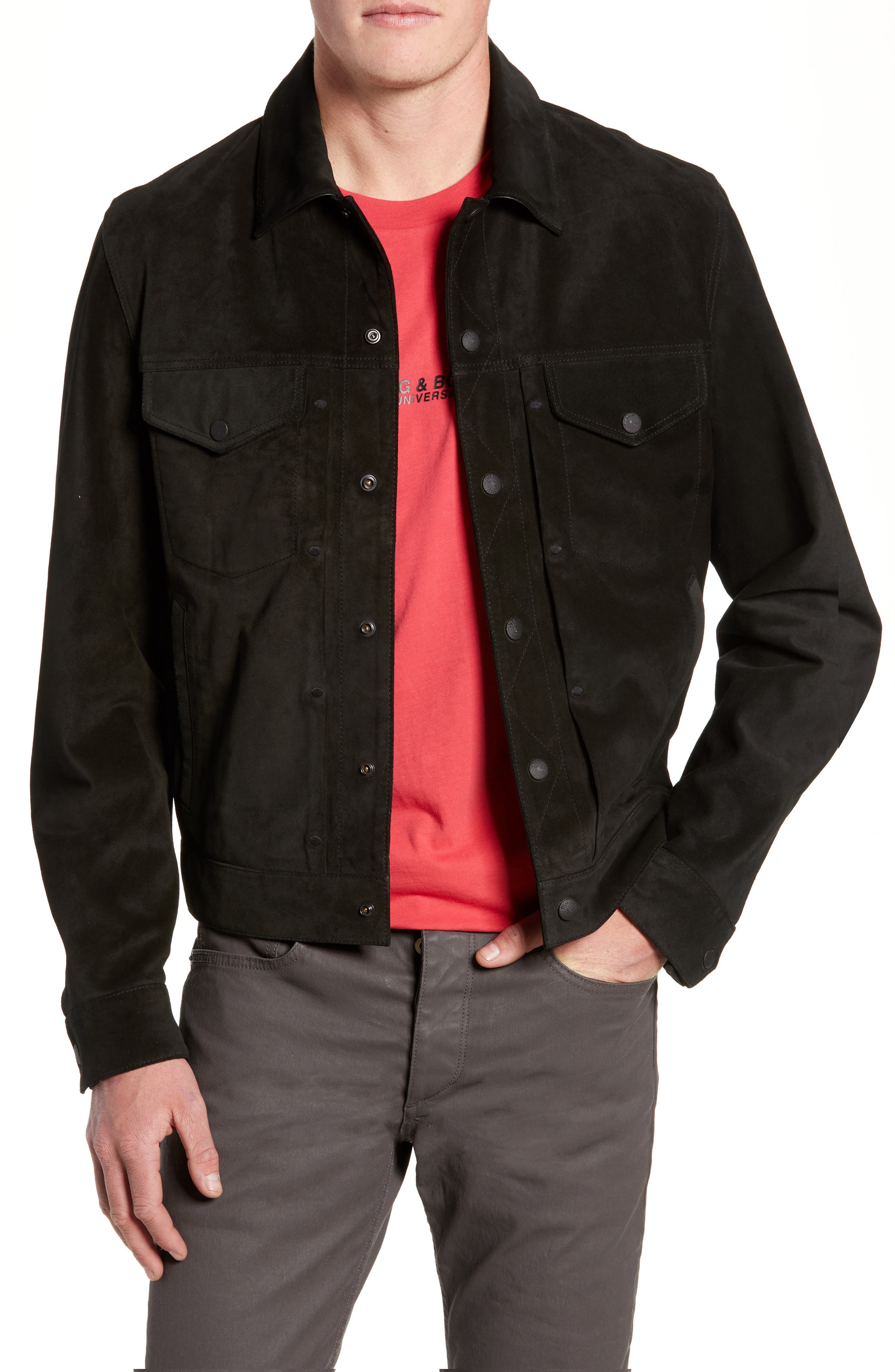 Rag & Bone Suede Slim Fit Trucker Jacket, Black