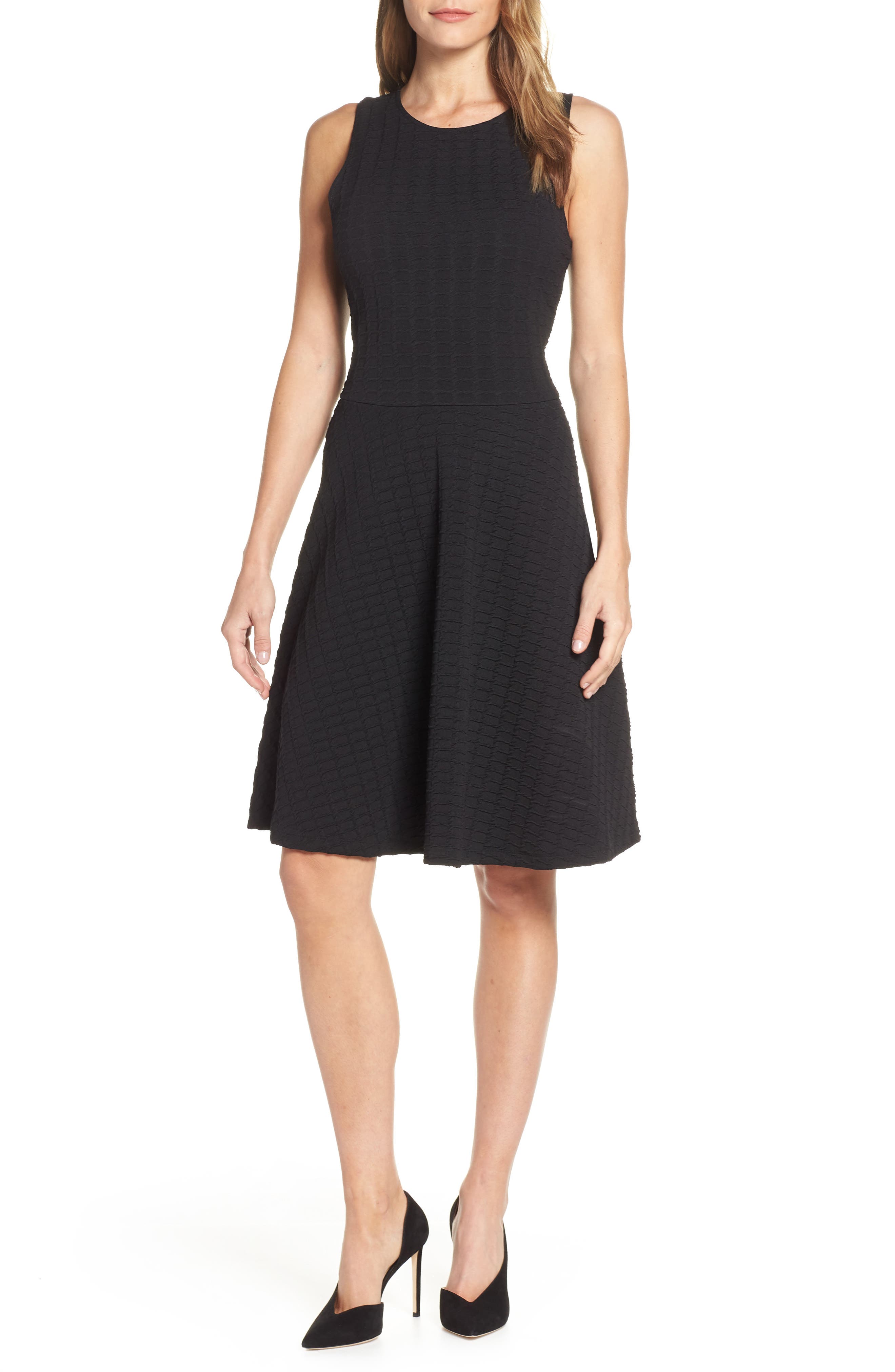 Leota Ava Textured Knit Fit & Flare Dress, Black