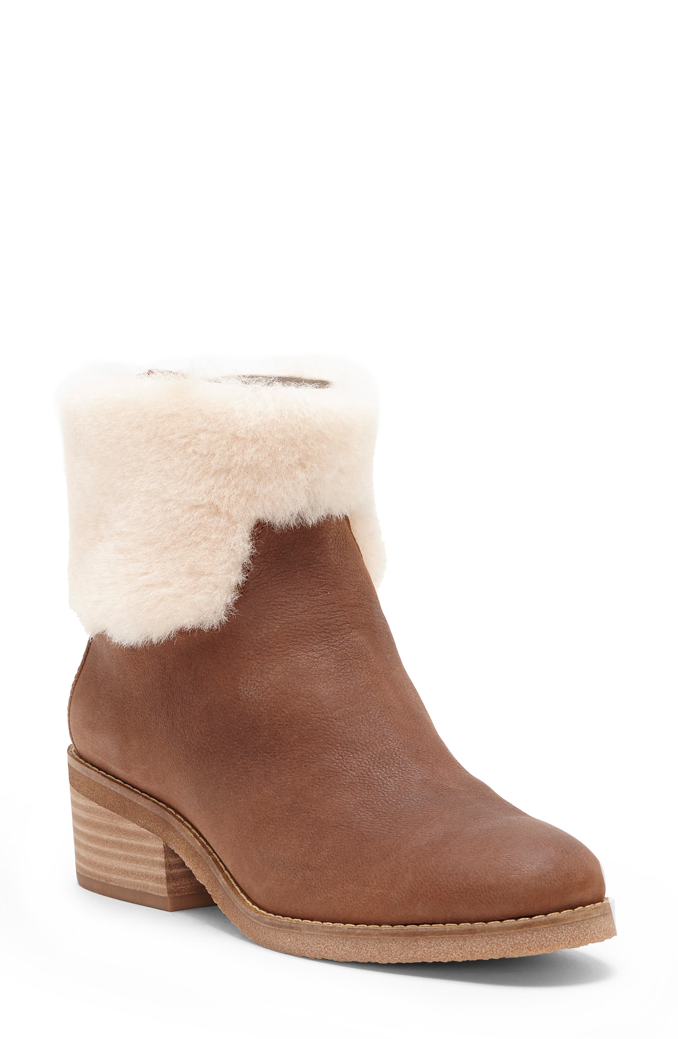 Tarina Genuine Shearling Cuff Bootie, Brown