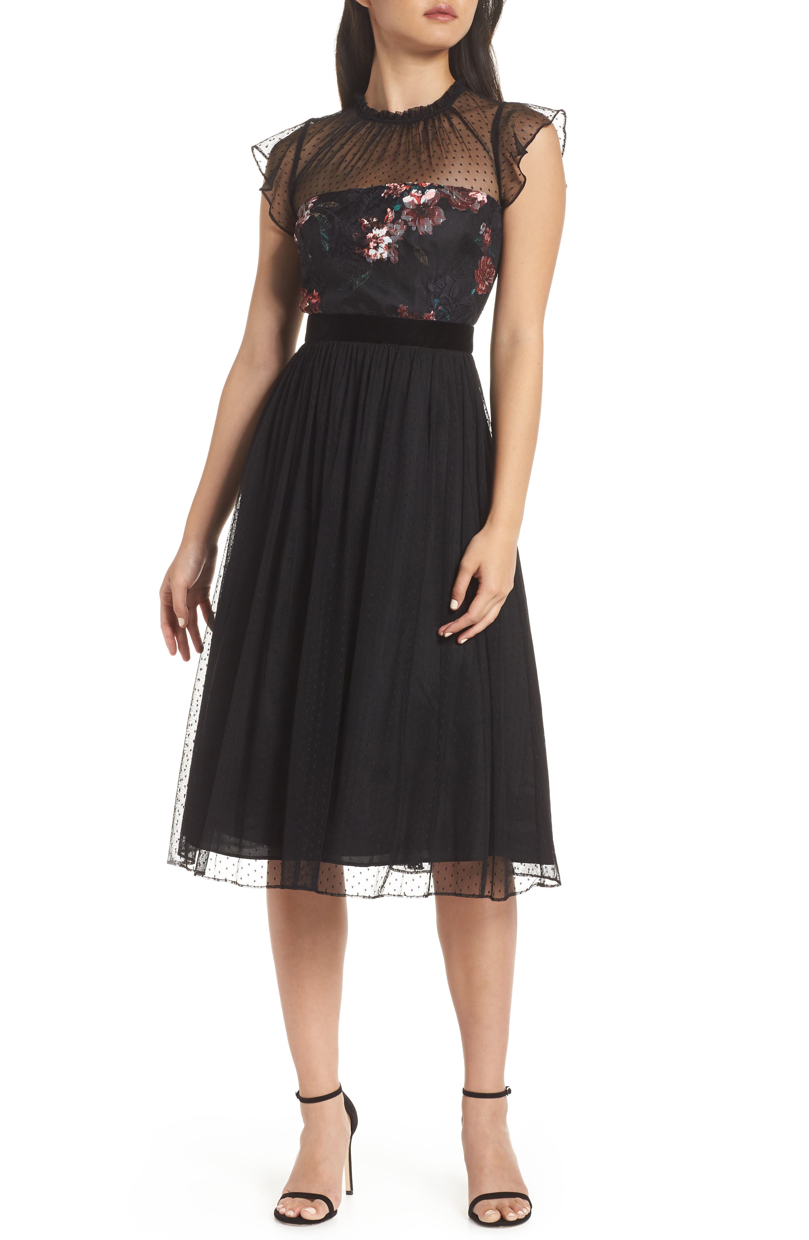 Adrianna Papell Print Detail Tulle Dress
