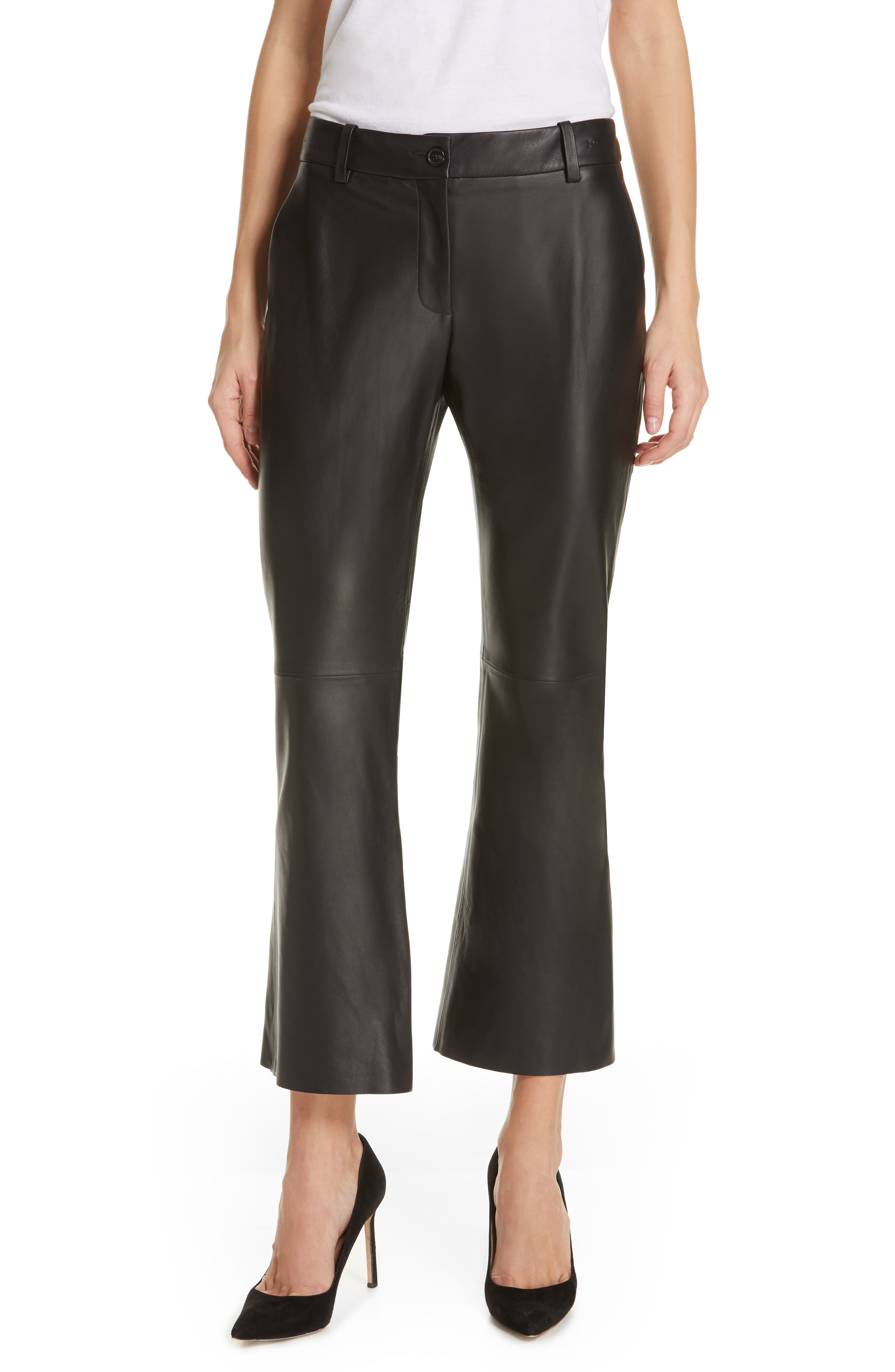 Nili Lotan Caden Lambskin Flare Pants, Black