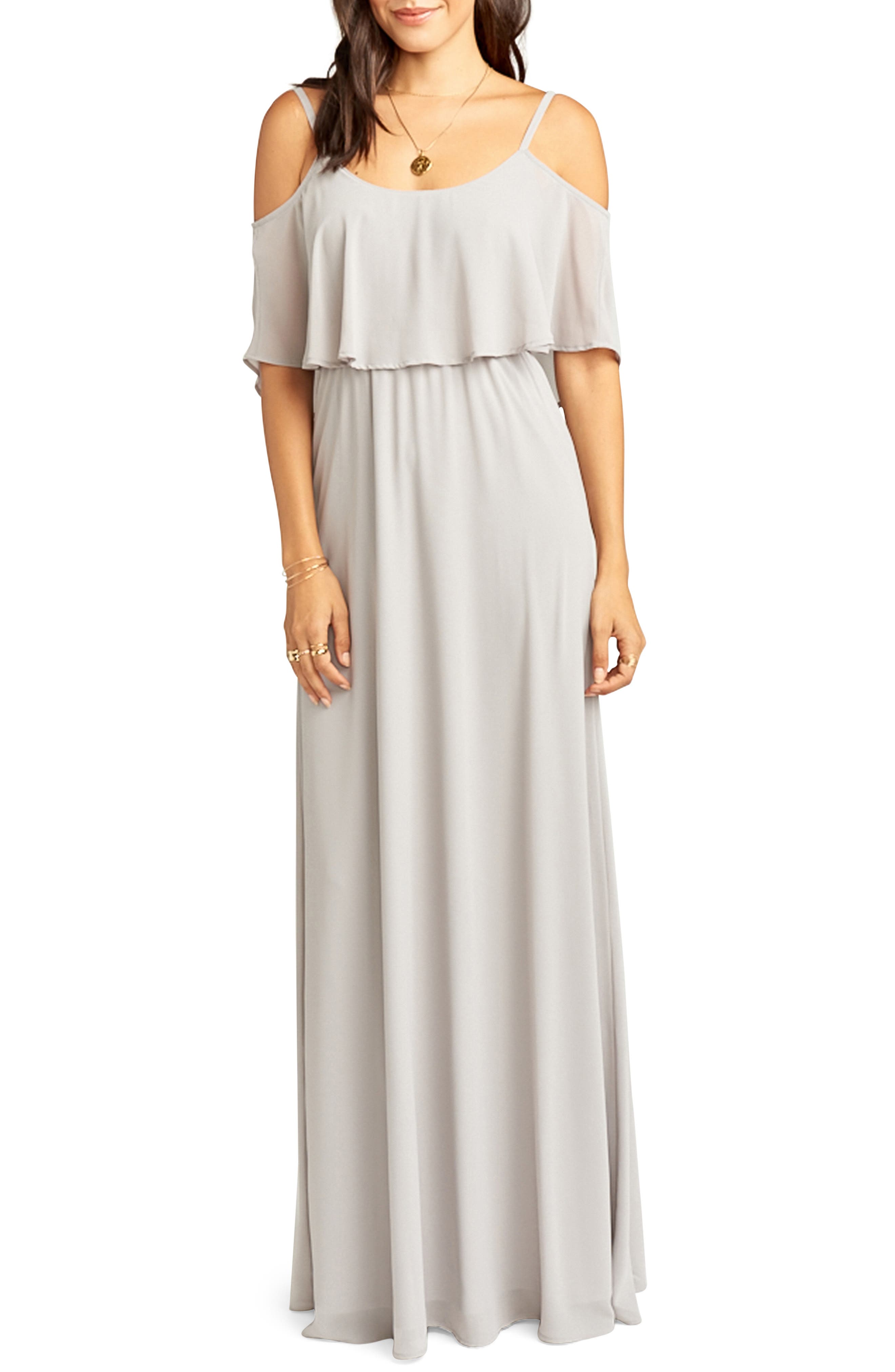 Show Me Your Mumu Caitlin Ruffle Maxi Dress, Grey