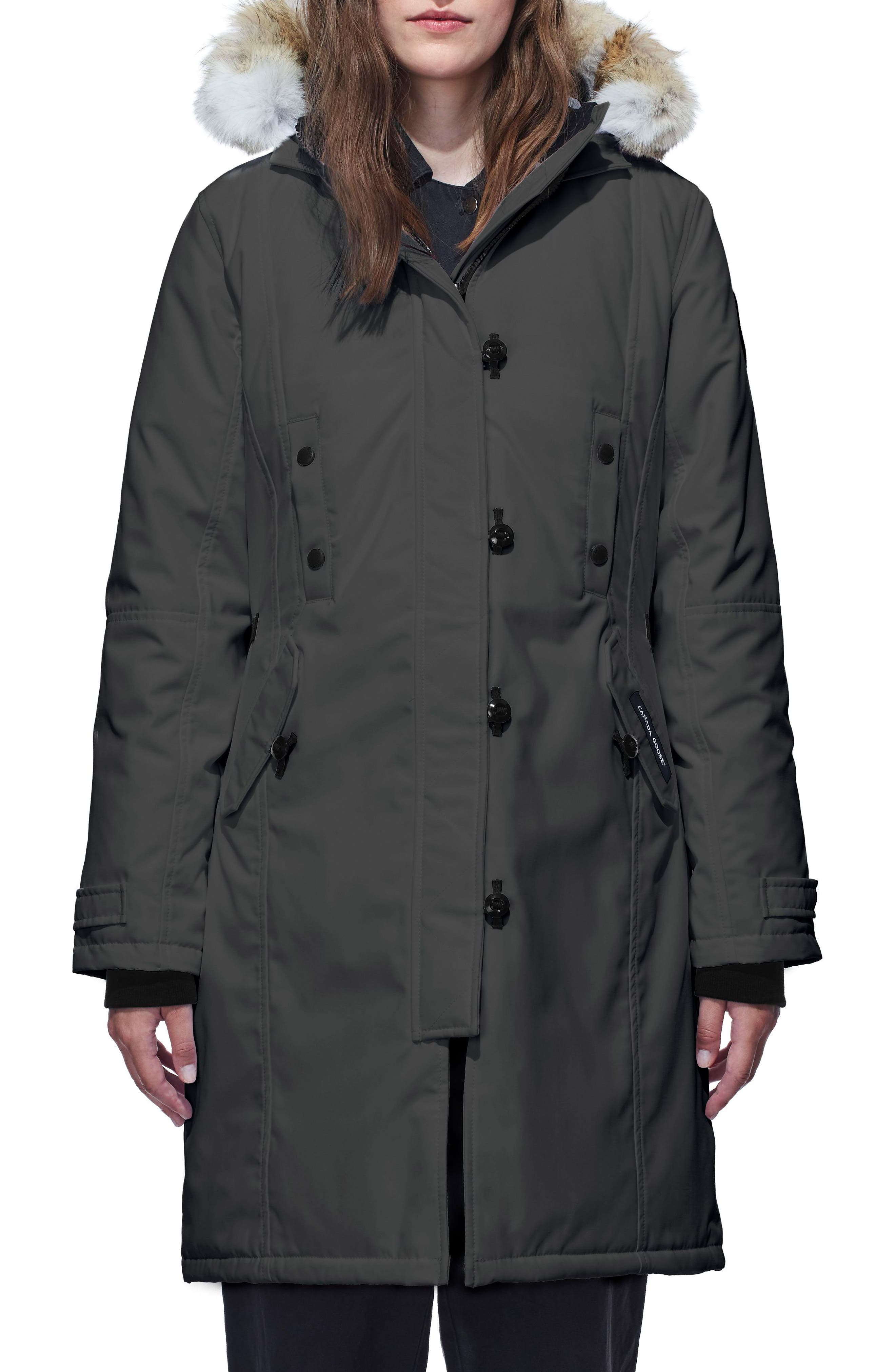 Petite Canada Goose Kensington Fusion Fit Down Parka With Genuine Coyote Fur Trim, P (000-00P) - Grey