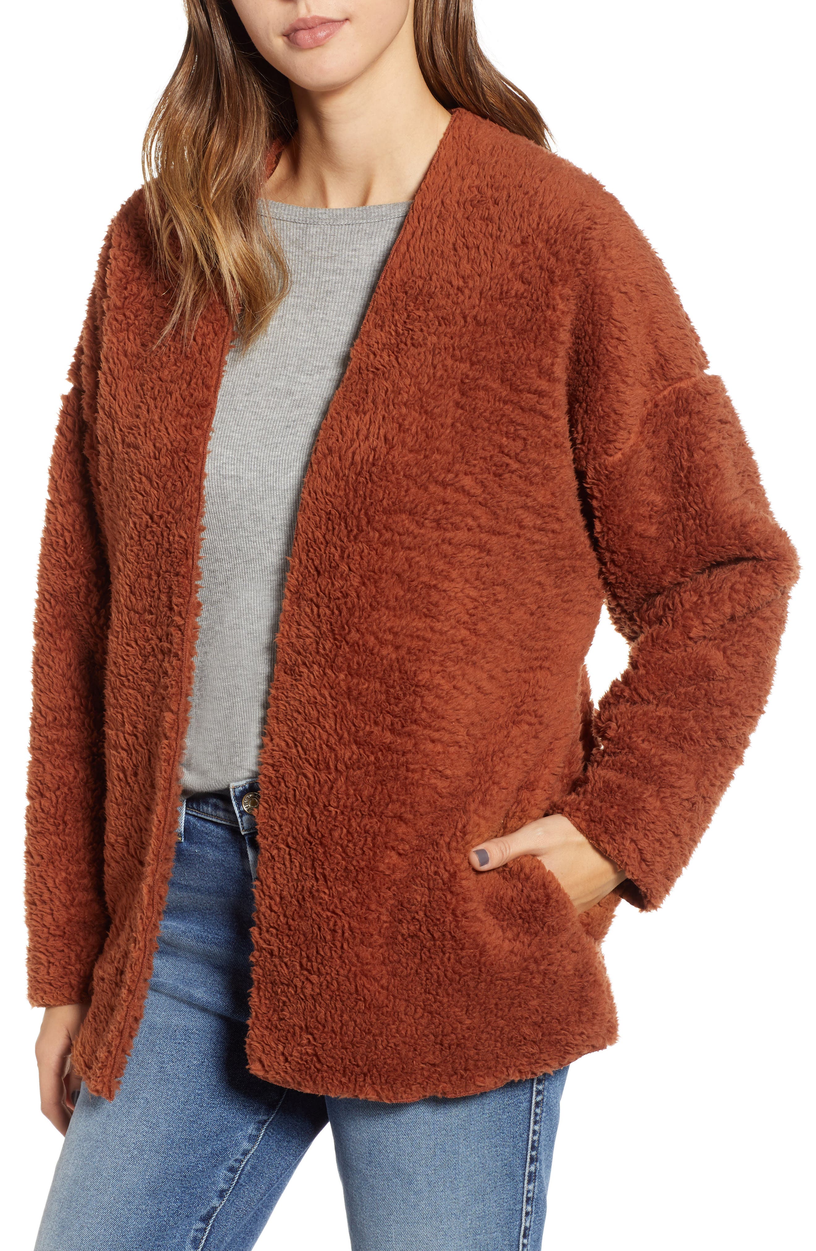 Socialite Cozy High Pile Fleece Jacket, Brown