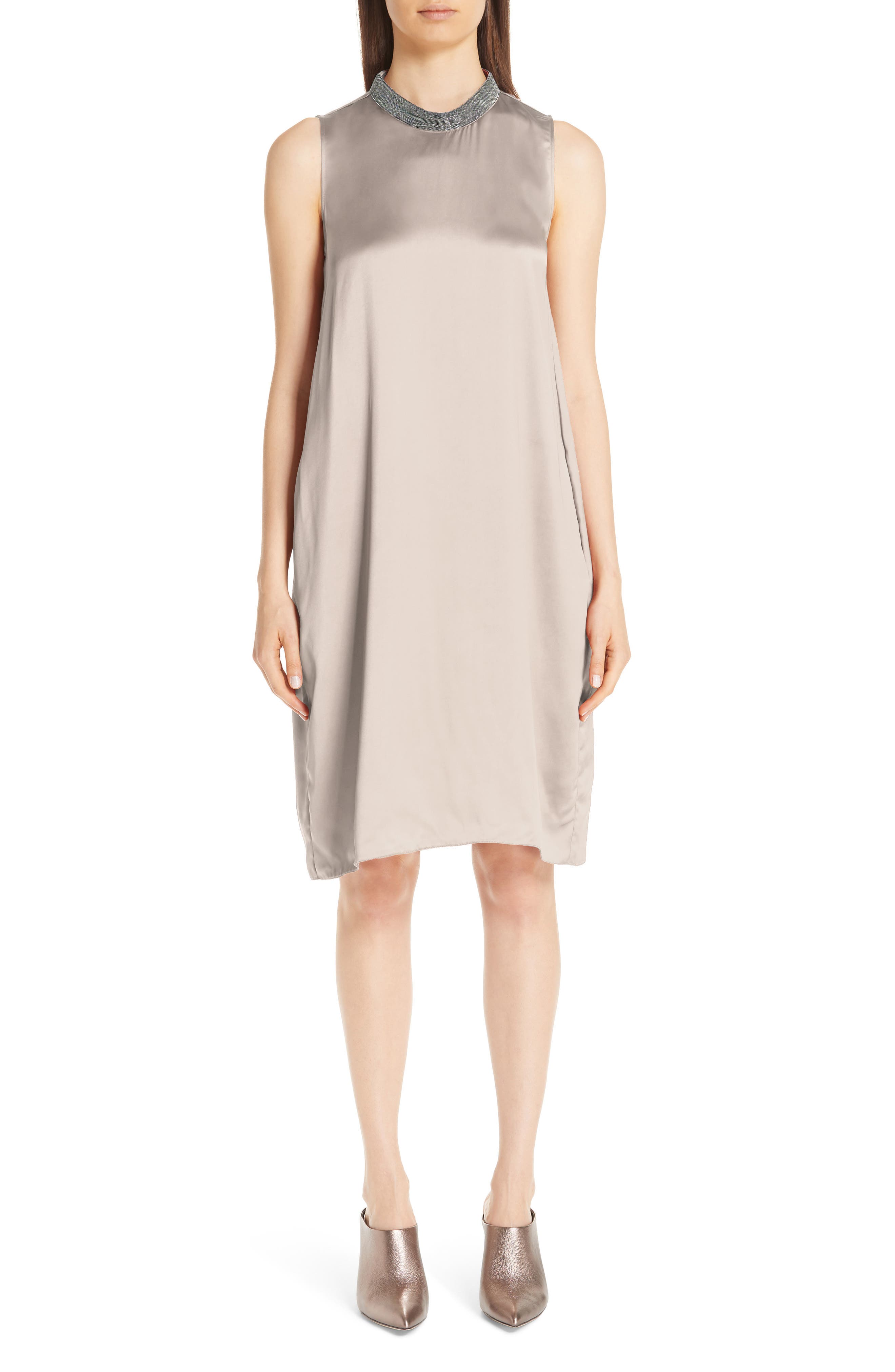 Fabiana Filippi Chain Trim Satin Dress, US / 40 IT - Beige