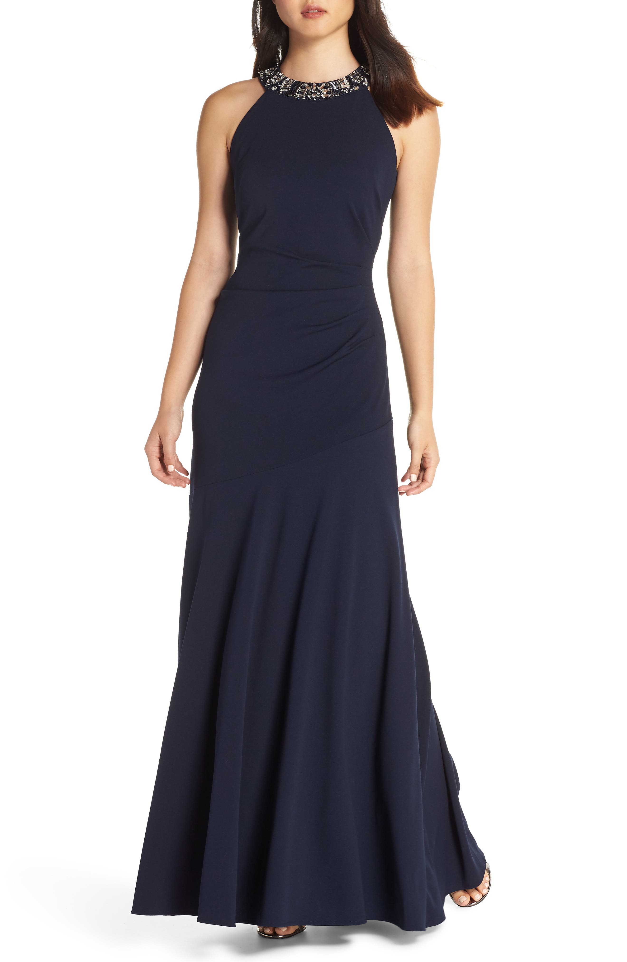Vince Camuto Beaded Neck Trumpet Gown, Blue