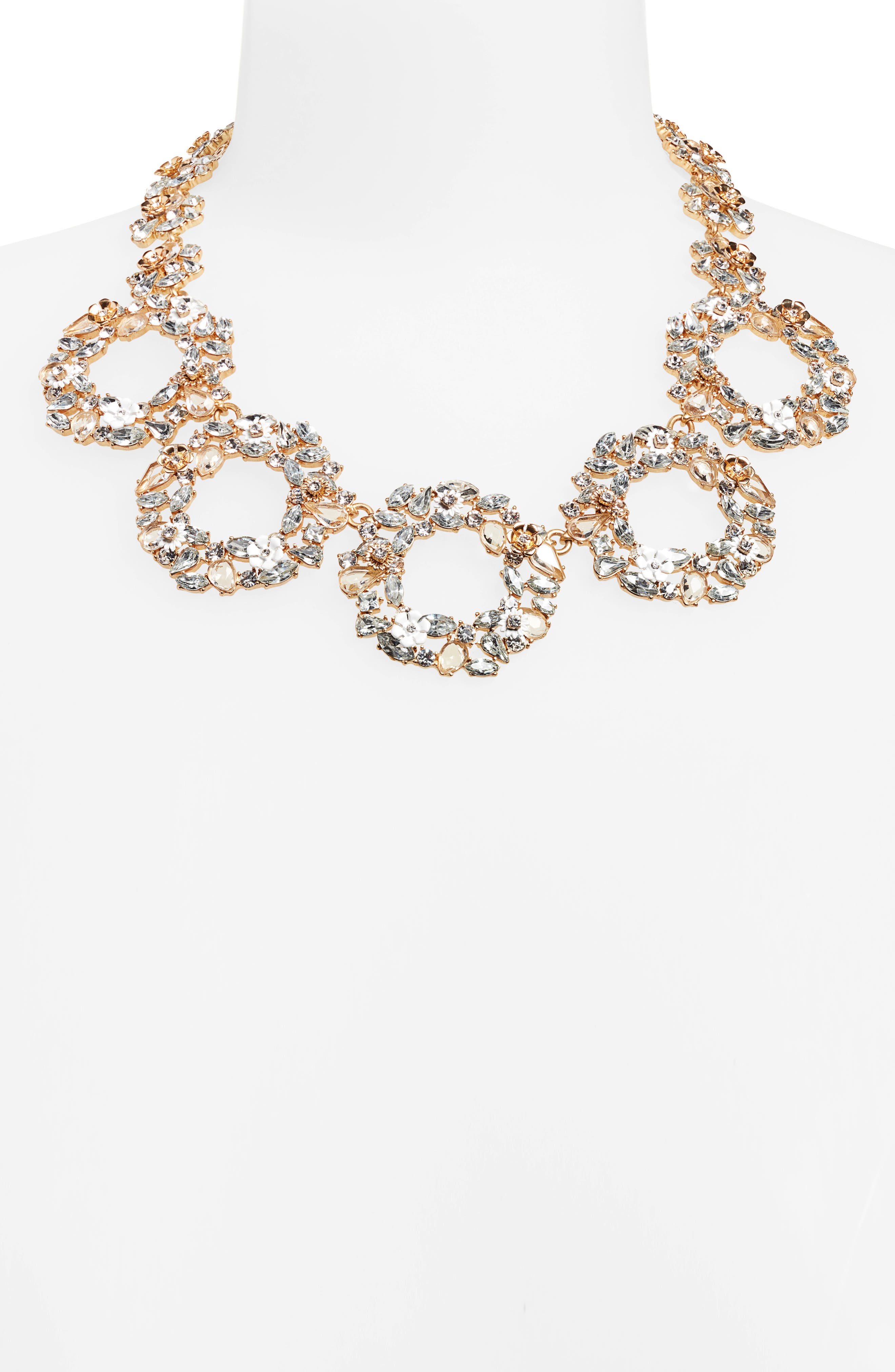 Floral Circle Statement Necklace,
 Alternate,
 color, CRYSTAL