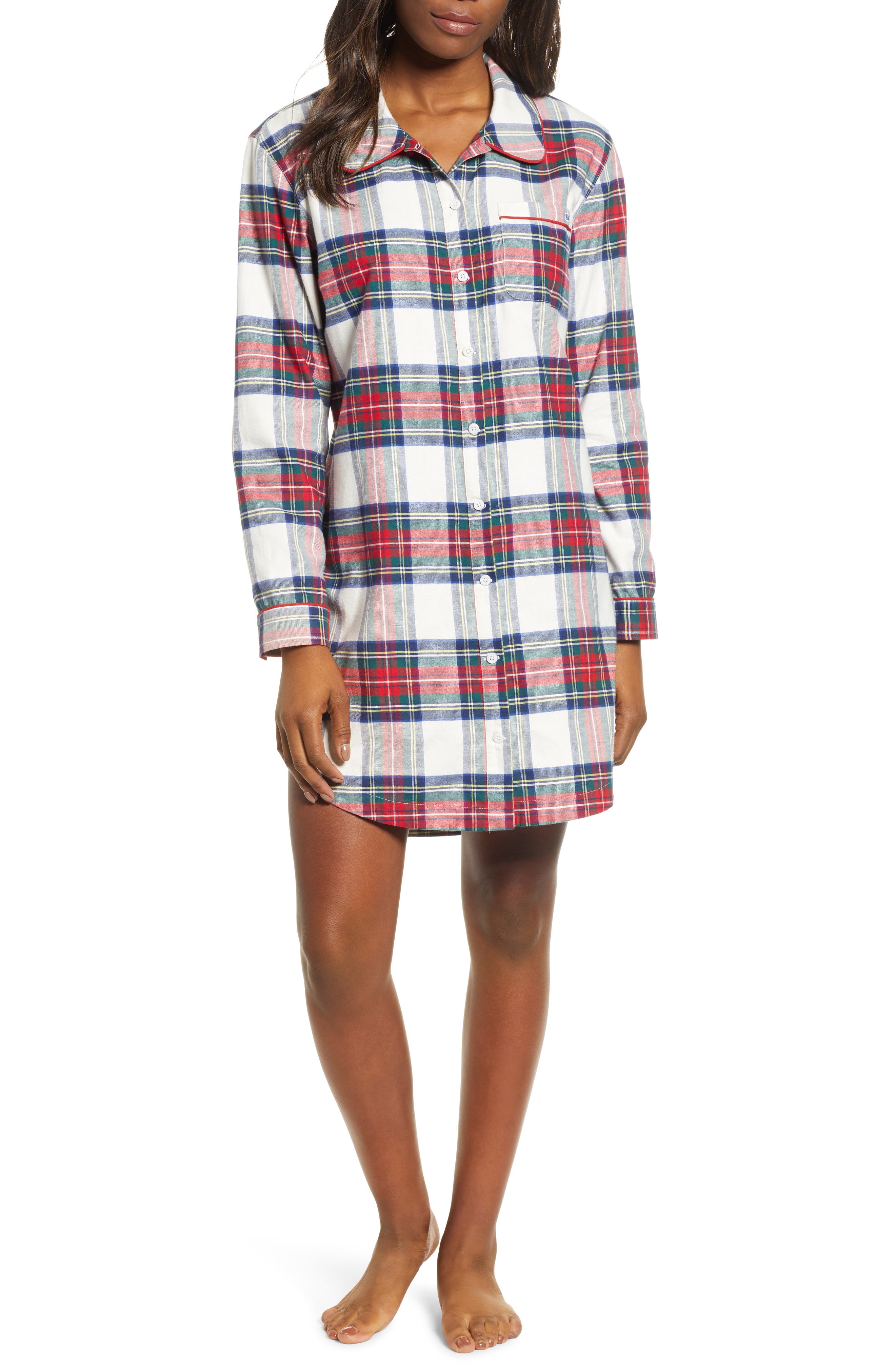 Vineyard Vines Jolly Plaid Flannel Pajama Shirt, Ivory