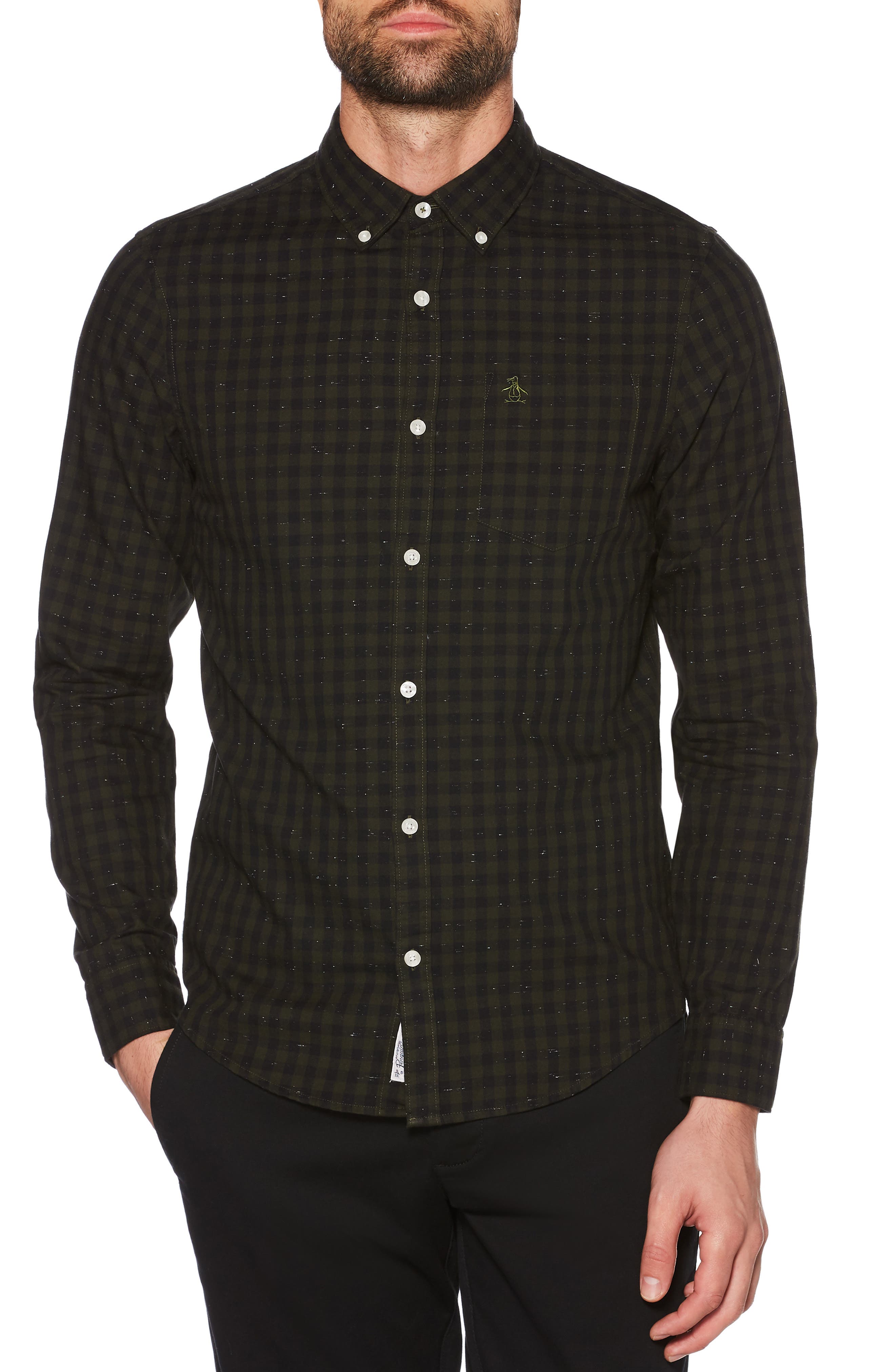 Original Penguin Slim Fit Neppy Gingham Sport Shirt, Green