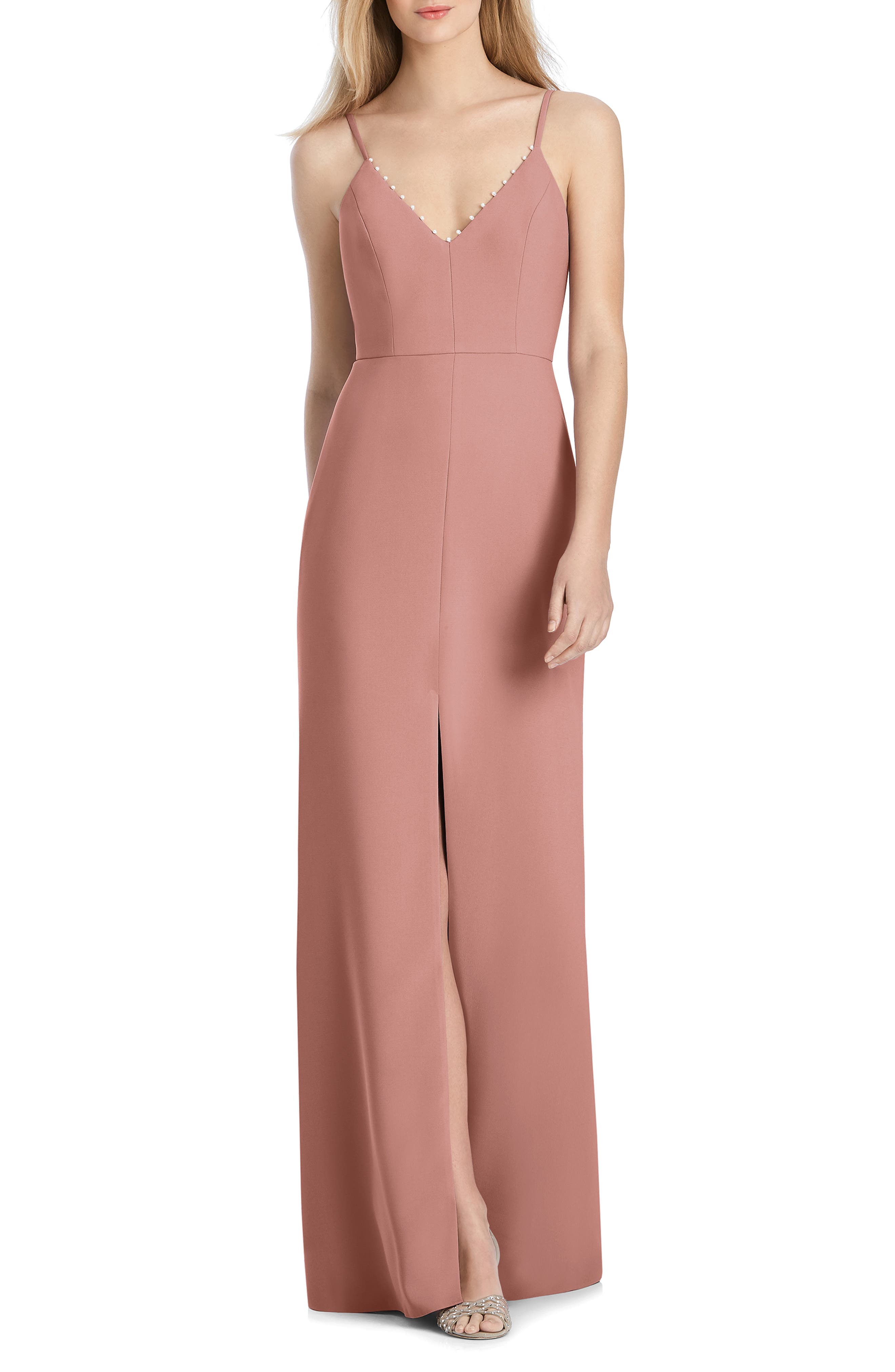 Lela Rose Bridesmaid V-Neck Crepe Mermaid Gown, Pink