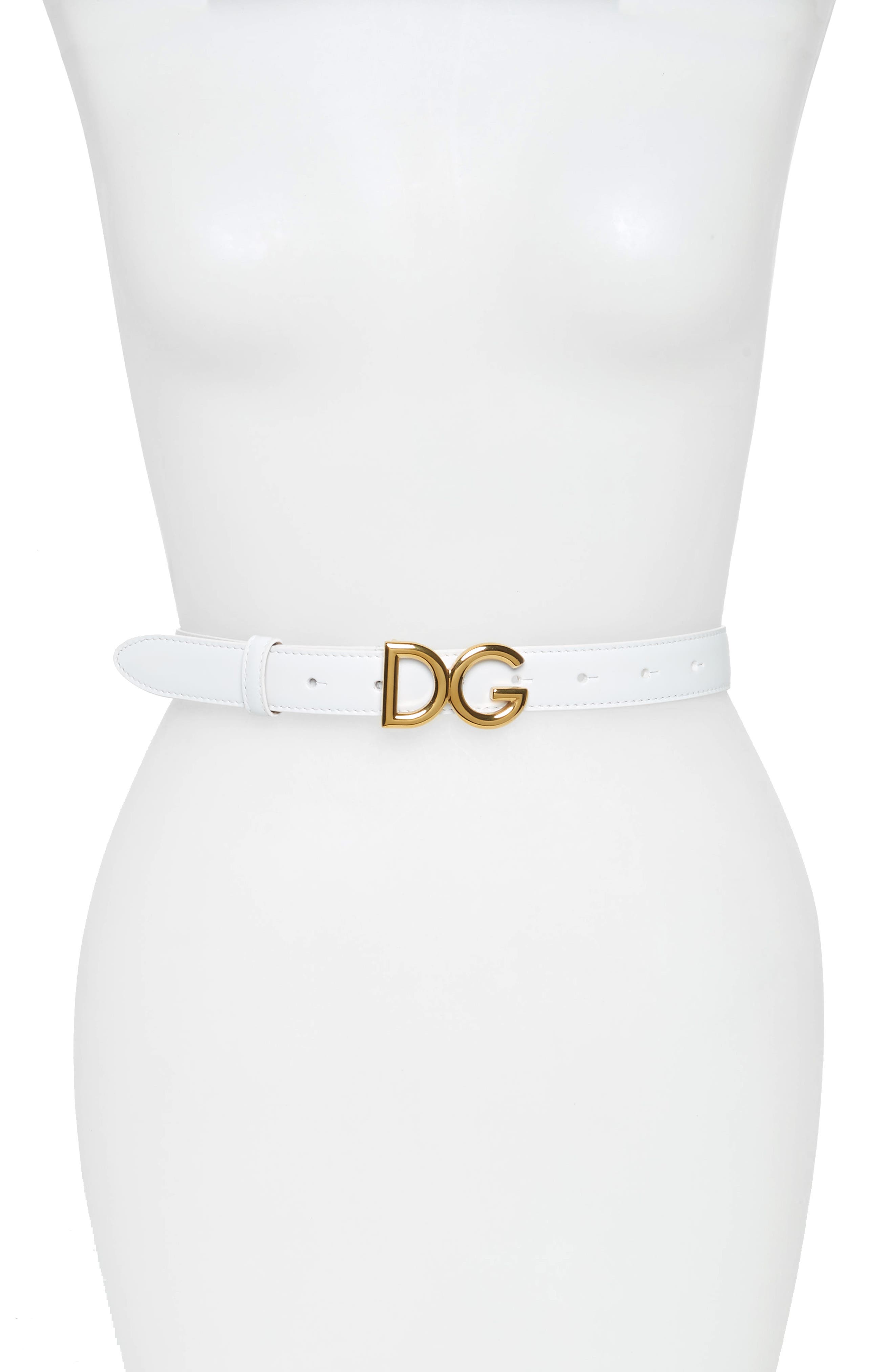 Dolce & gabbana Family Lux Metal Logo Buckle Leather Belt, Biano/ Ottone