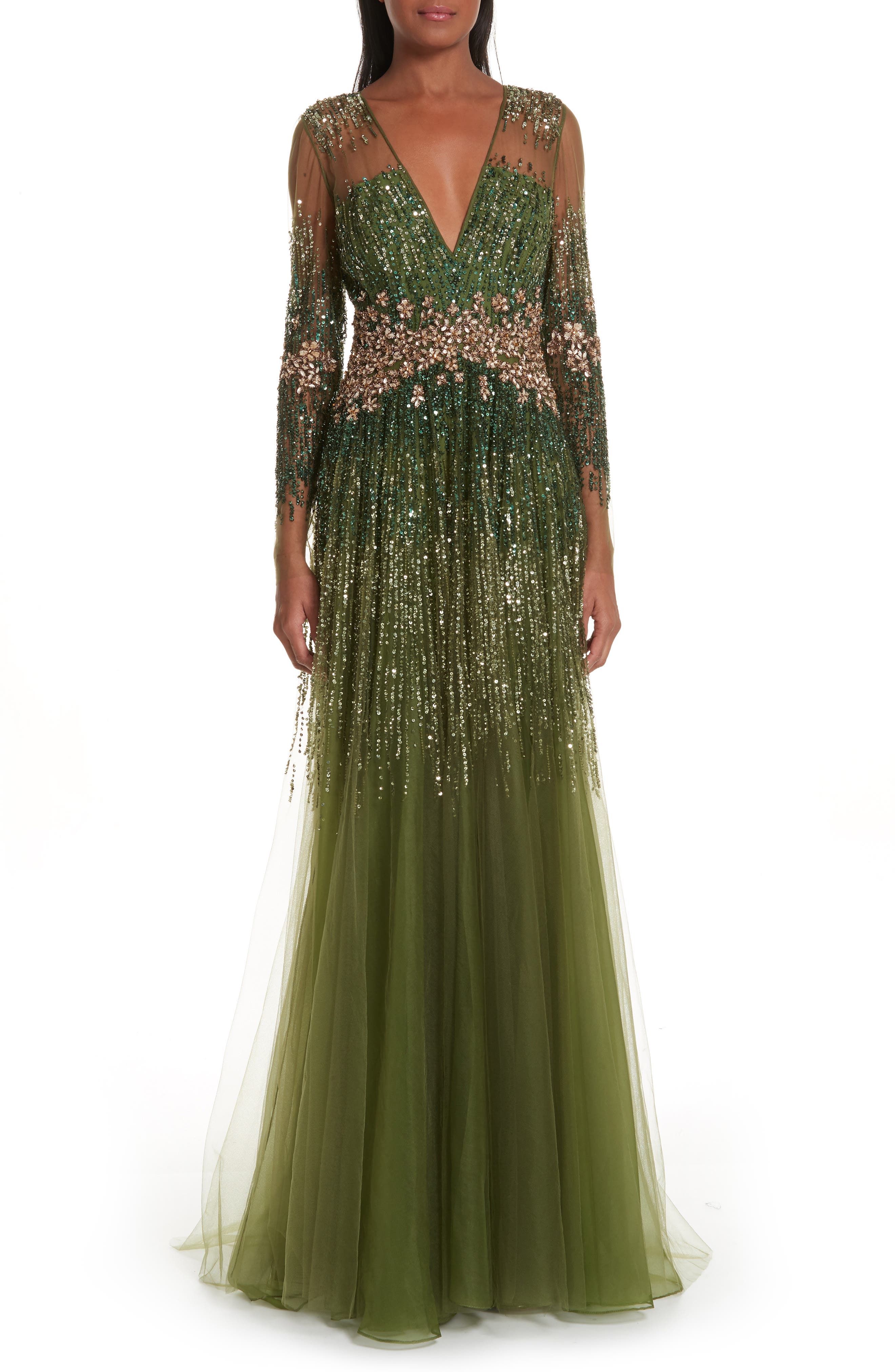 Pamella Roland Crystal Embellished A-Line Gown