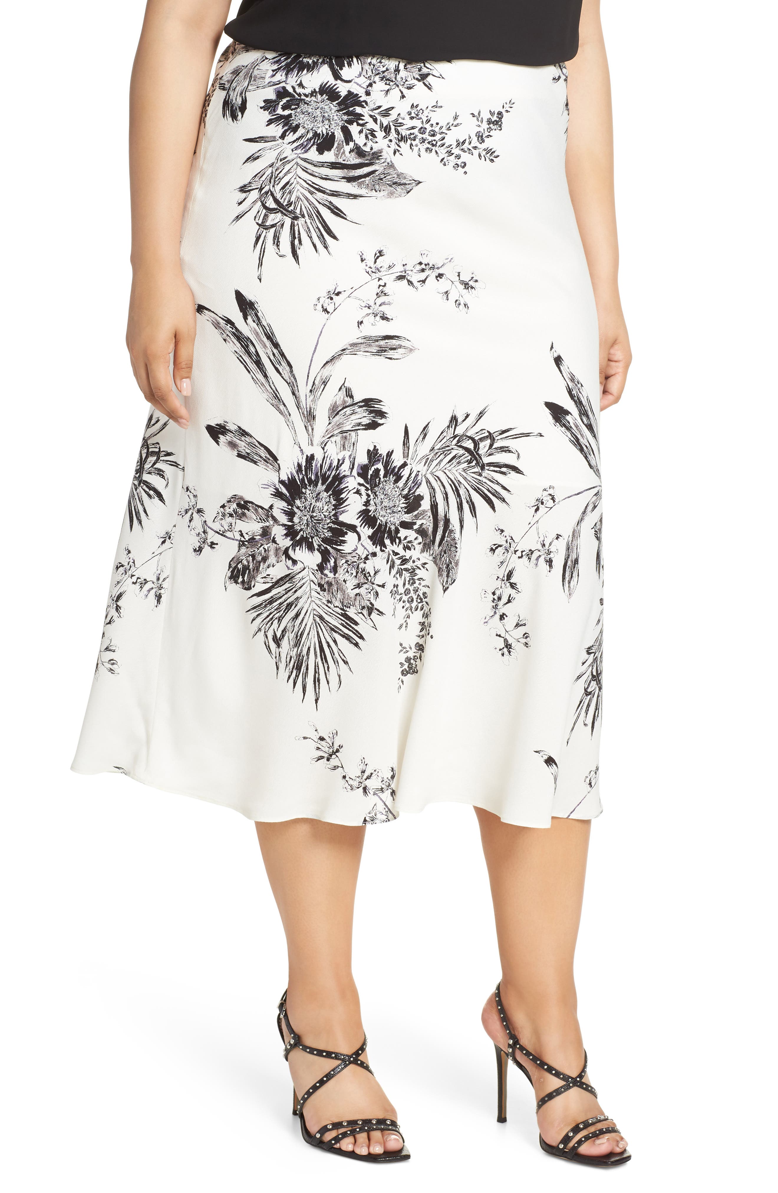 Plus Size Leith Bias Cut Midi Skirt, Ivory