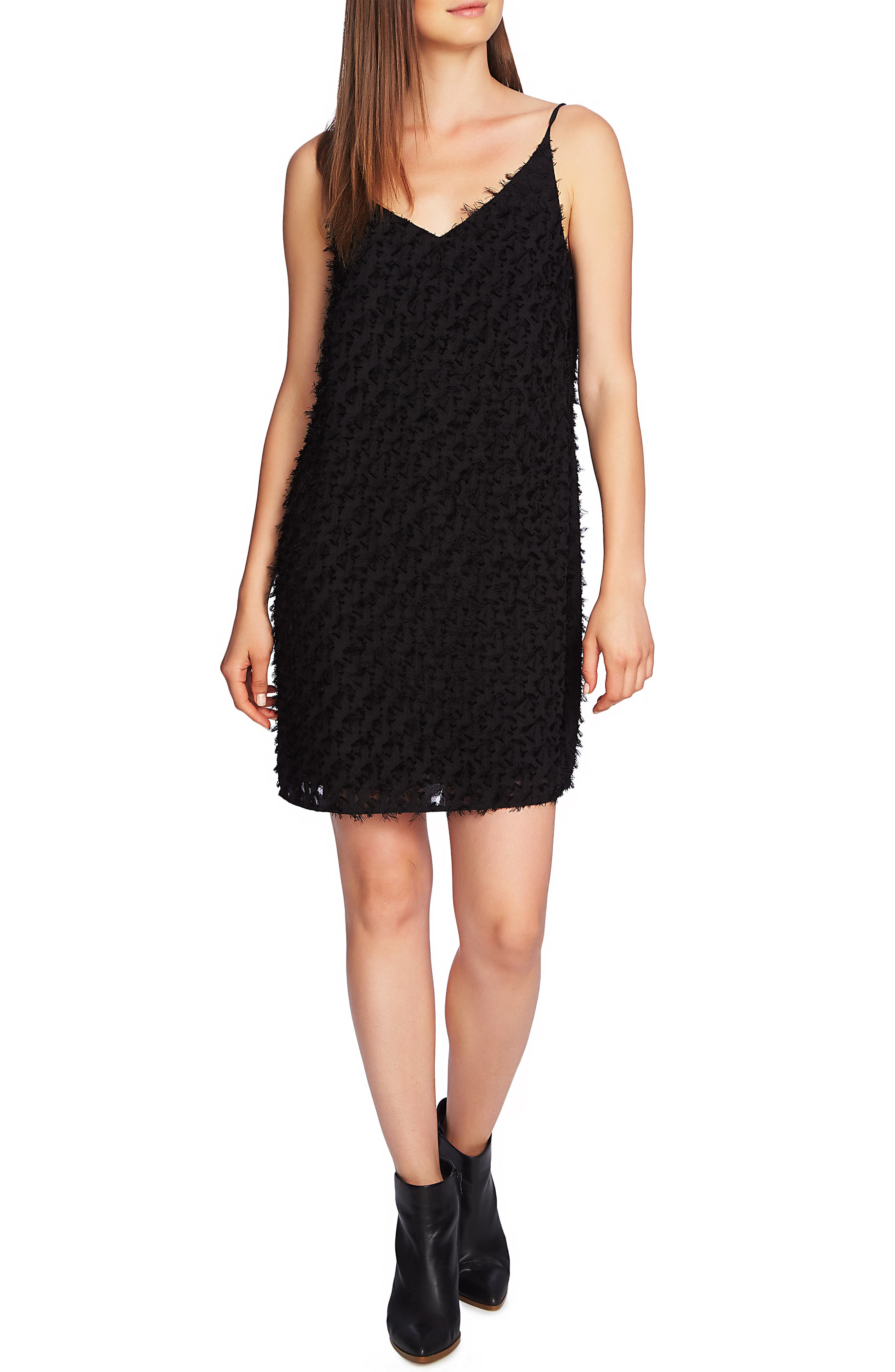 1.state Fringe Jacquard Slipdress, Black