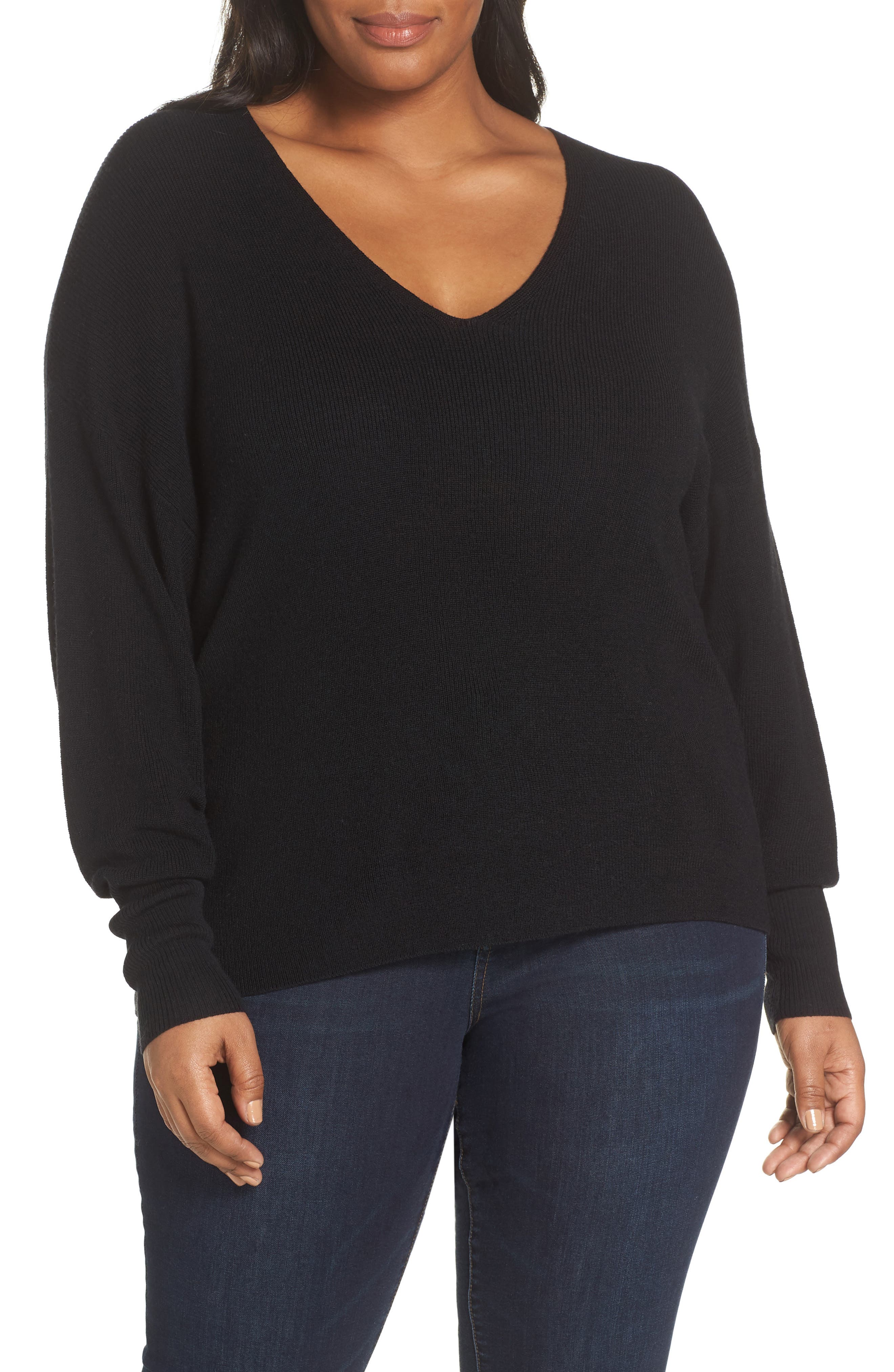 Plus Size Eileen Fisher Boxy Merino Wool Sweater, Black