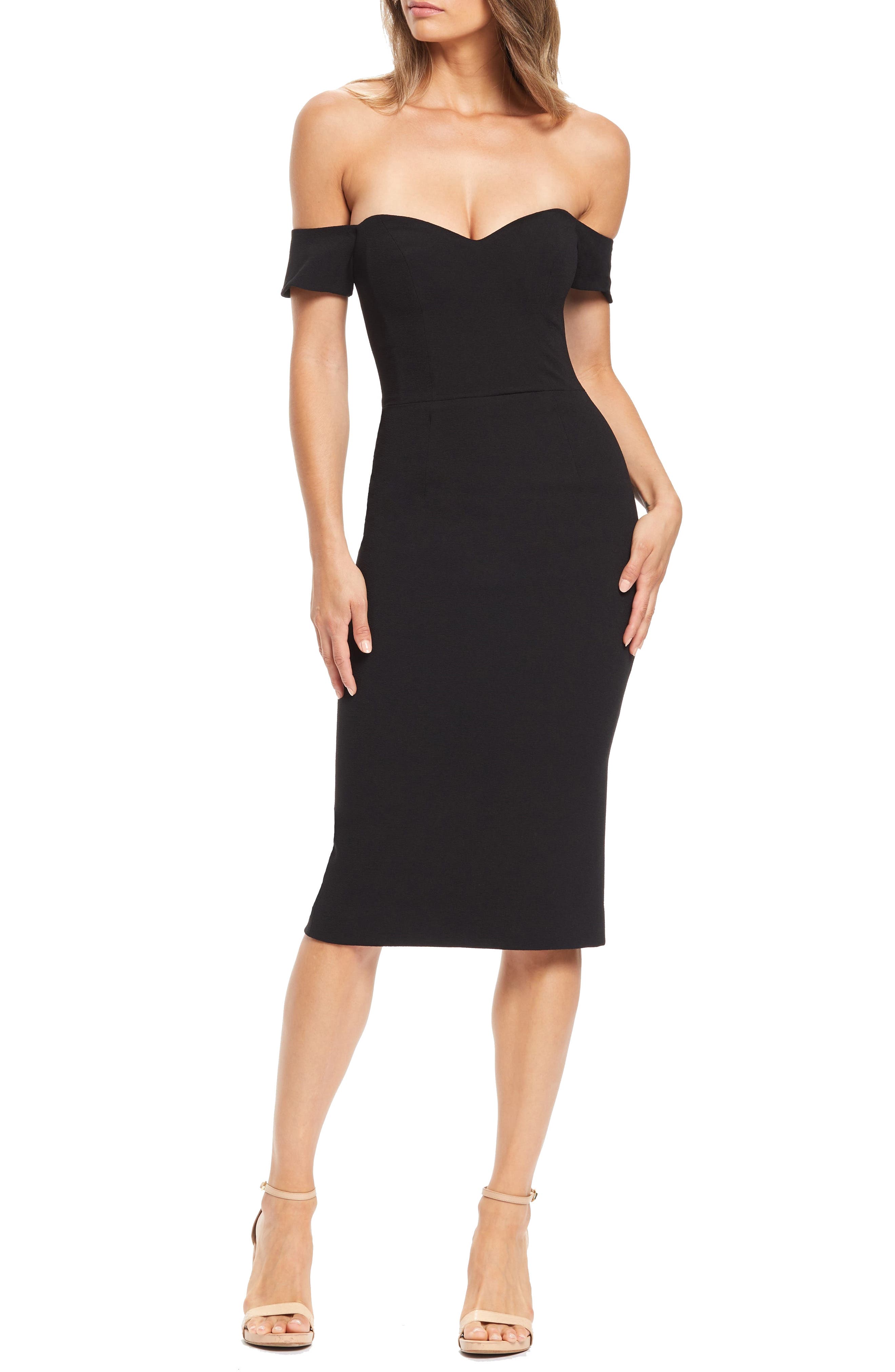 Dress The Population Bailey Off The Shoulder Body-Con Dress, Black