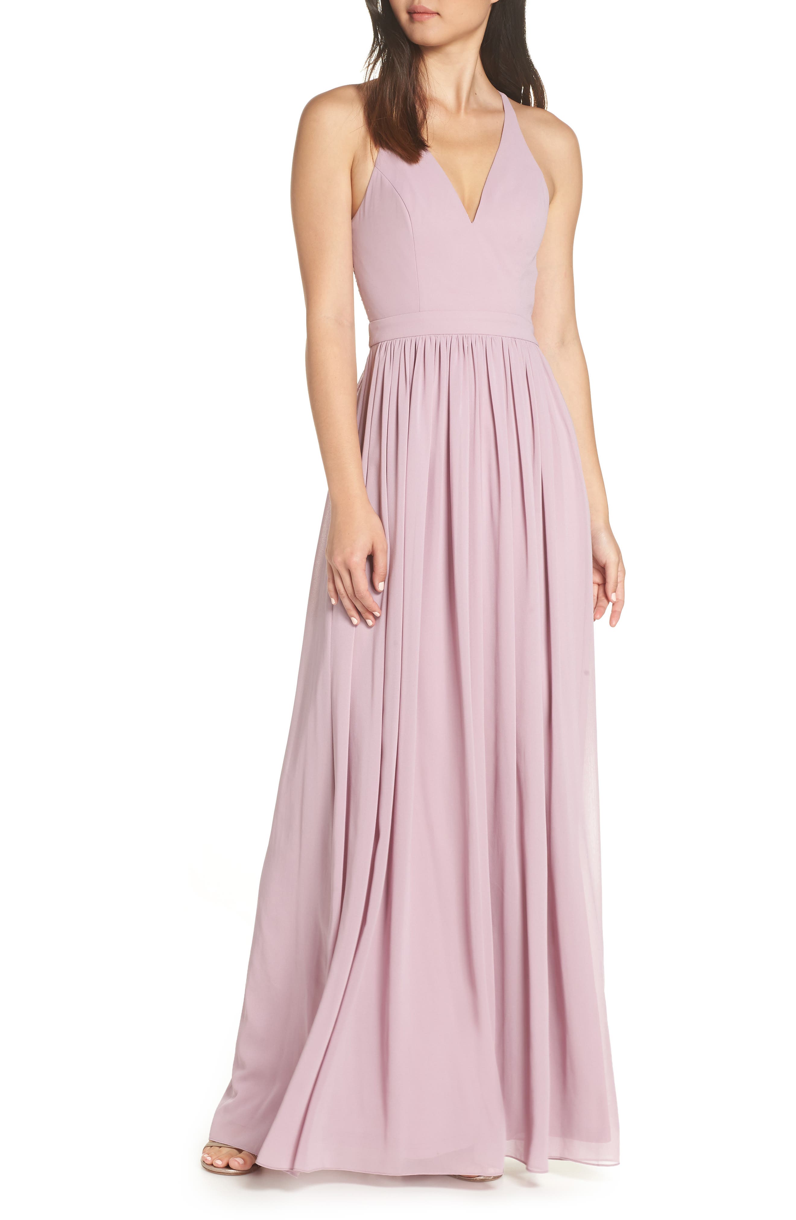 Lulus Everlasting Beauty Lace Back Chiffon Gown, Purple