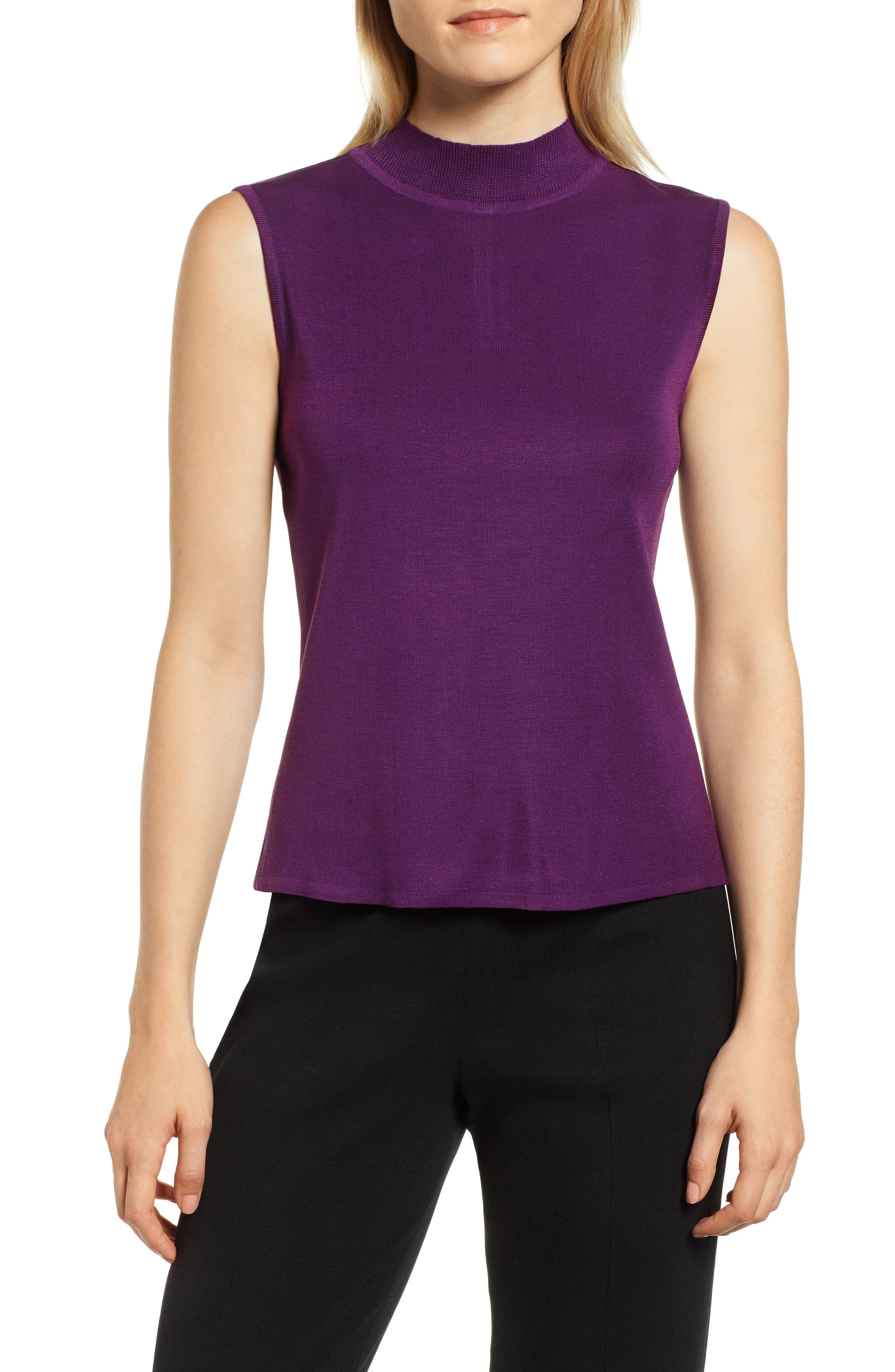 Ming Wang Mock Neck Shell, Purple