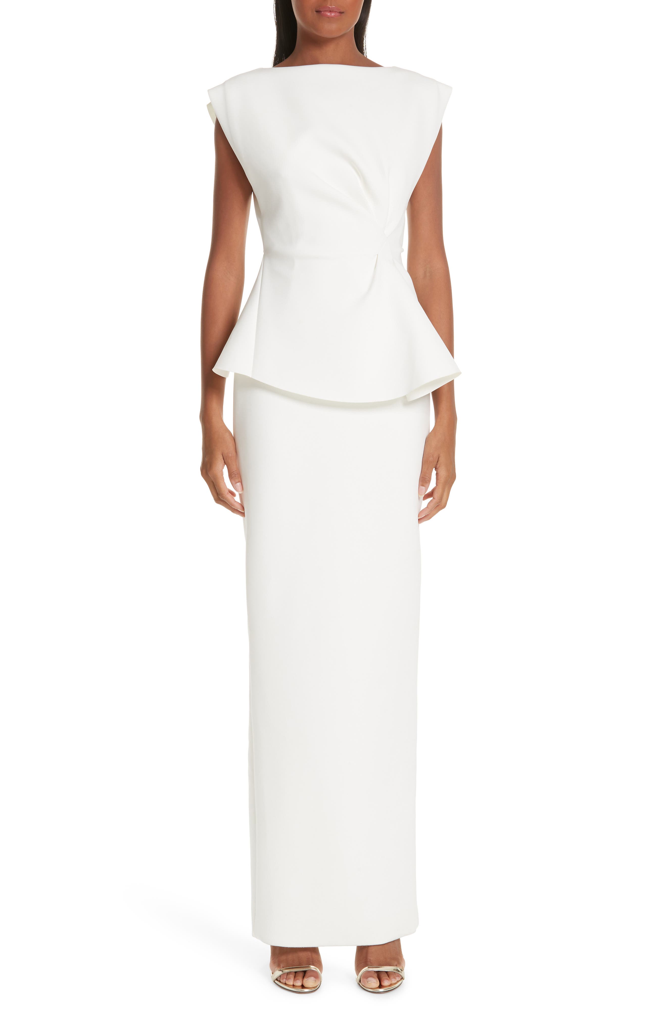 Rachel Gilbert Adelaide Crepe Peplum Gown, Ivory