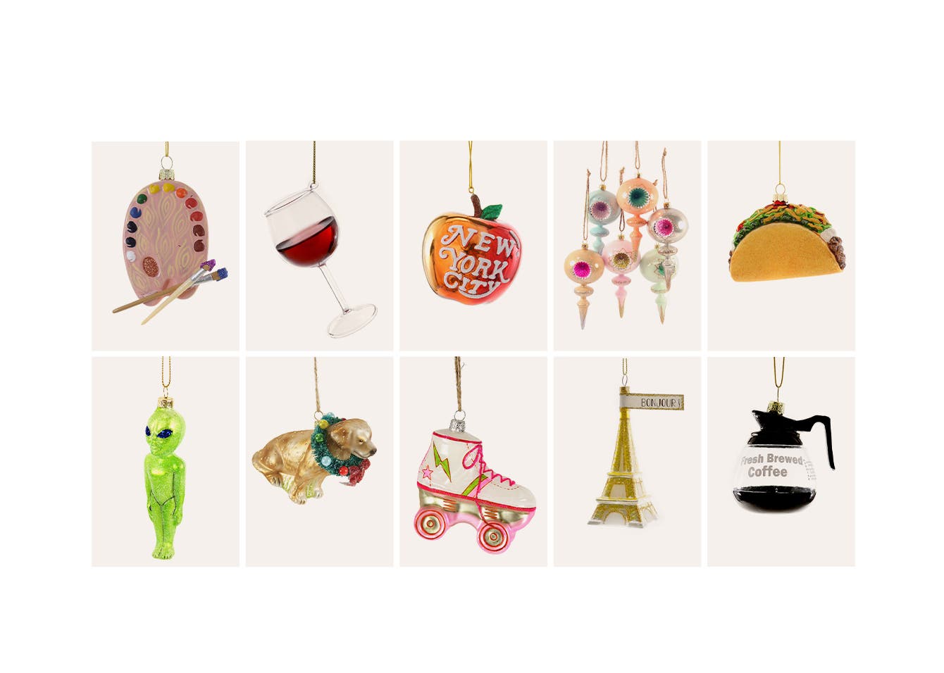 Glass Christmas tree ornaments.