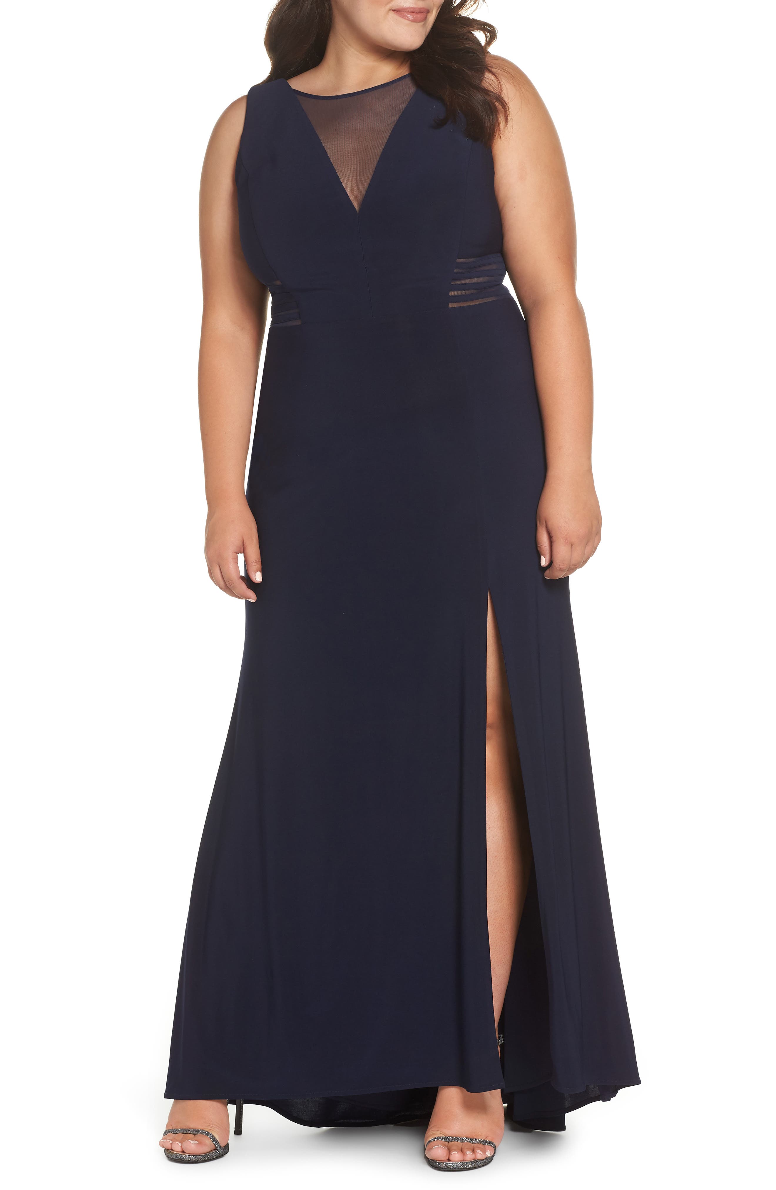 Plus Size Morgan & Co. Power Mesh Illusion Knit Dress, Blue