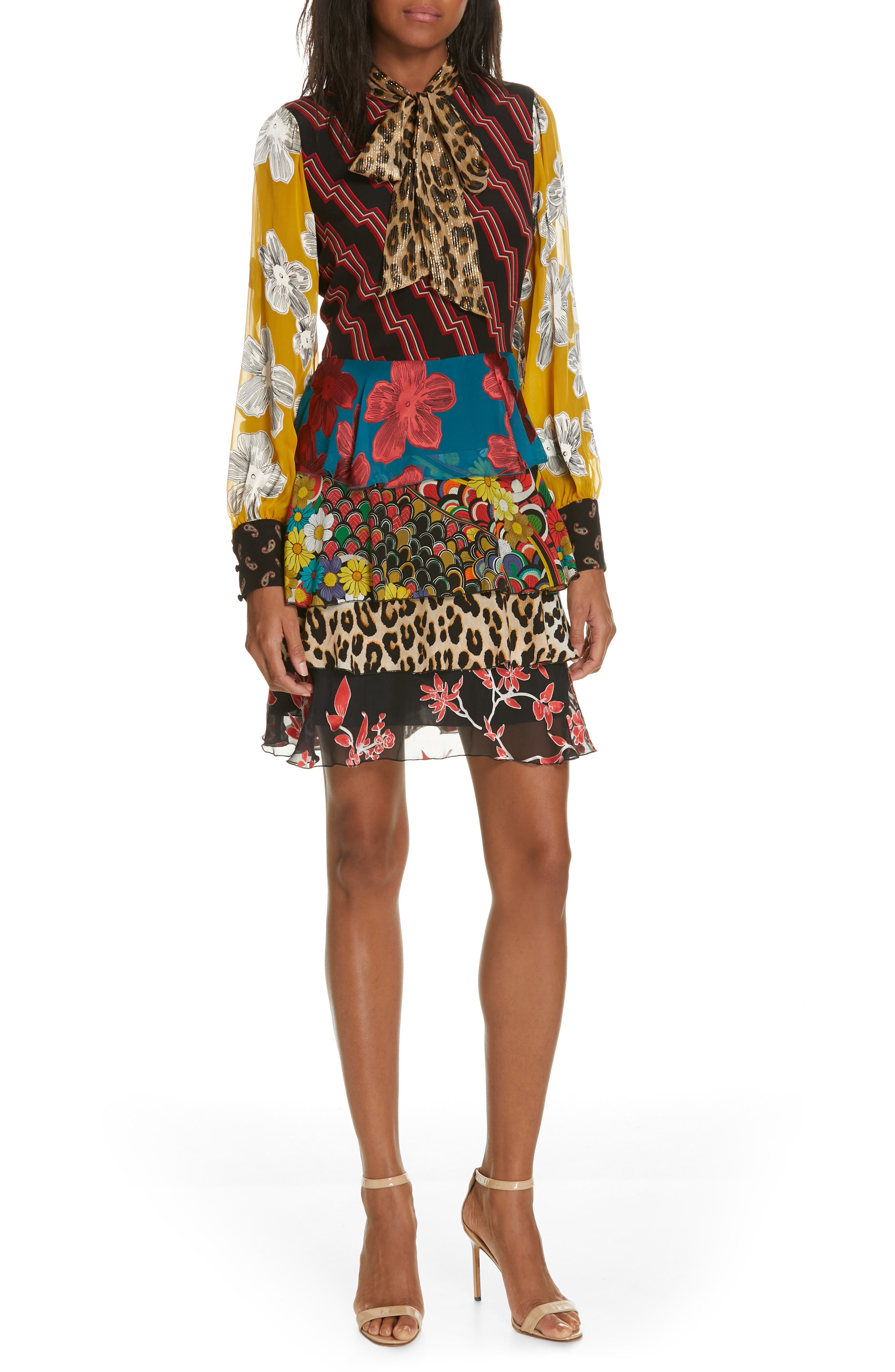 Alice + Olivia Dasha Ruffle Tiered Dress, Black