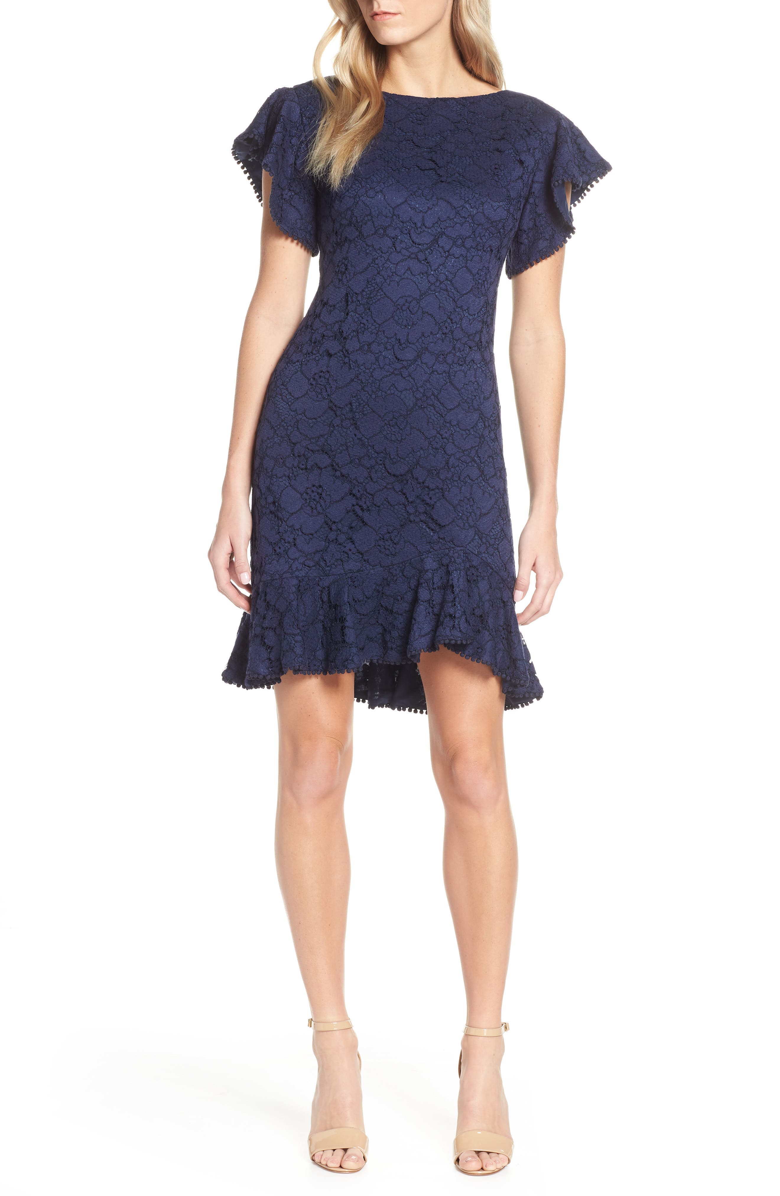 Vince Camuto Flutter Sleeve Lace Dress, Blue