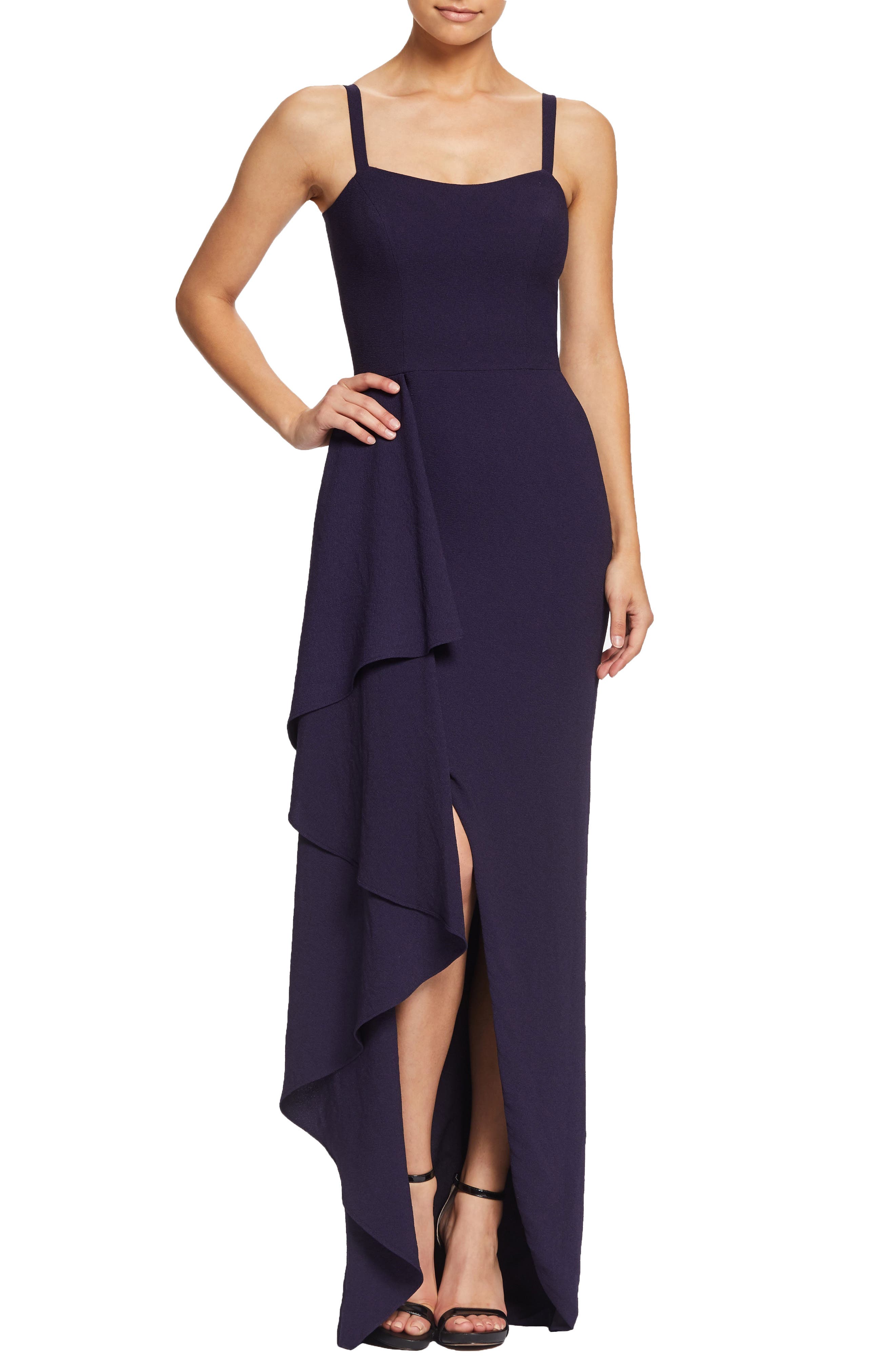 Dress The Population Cora Sleeveless Waterfall Crepe Gown, Purple