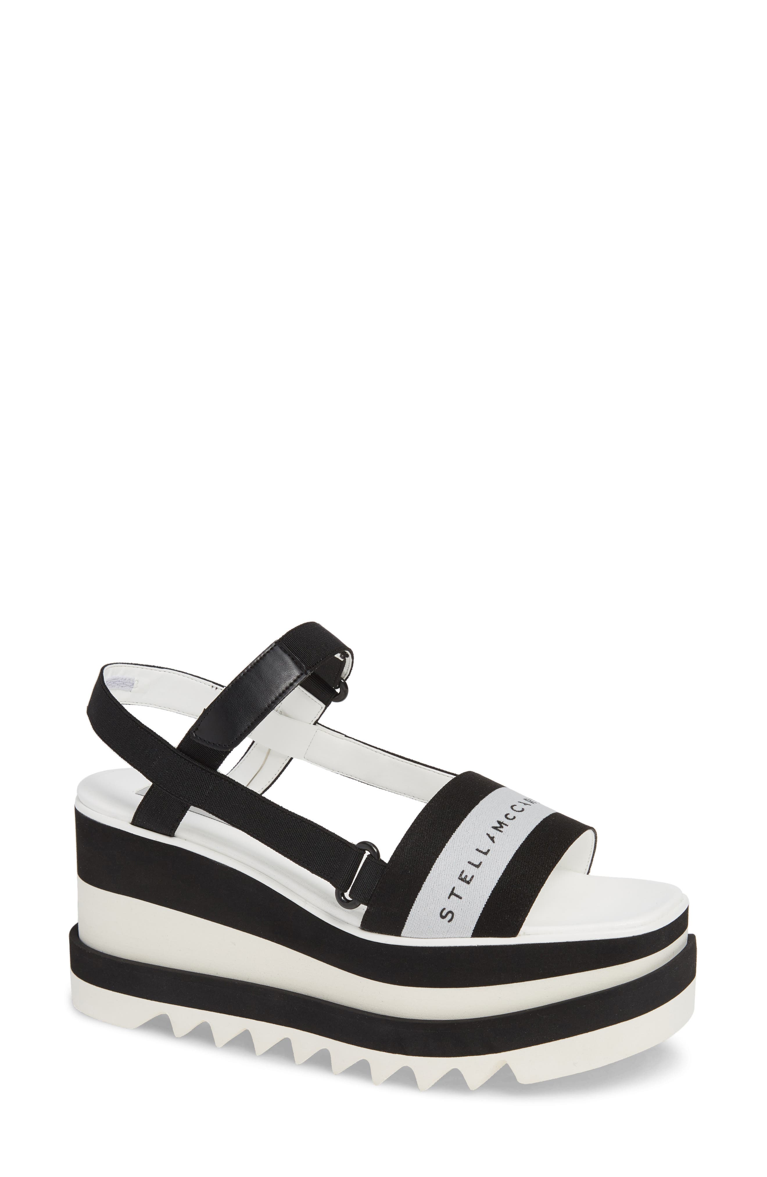 Stella Mccartney Stripe Logo Platform Sandal, Black