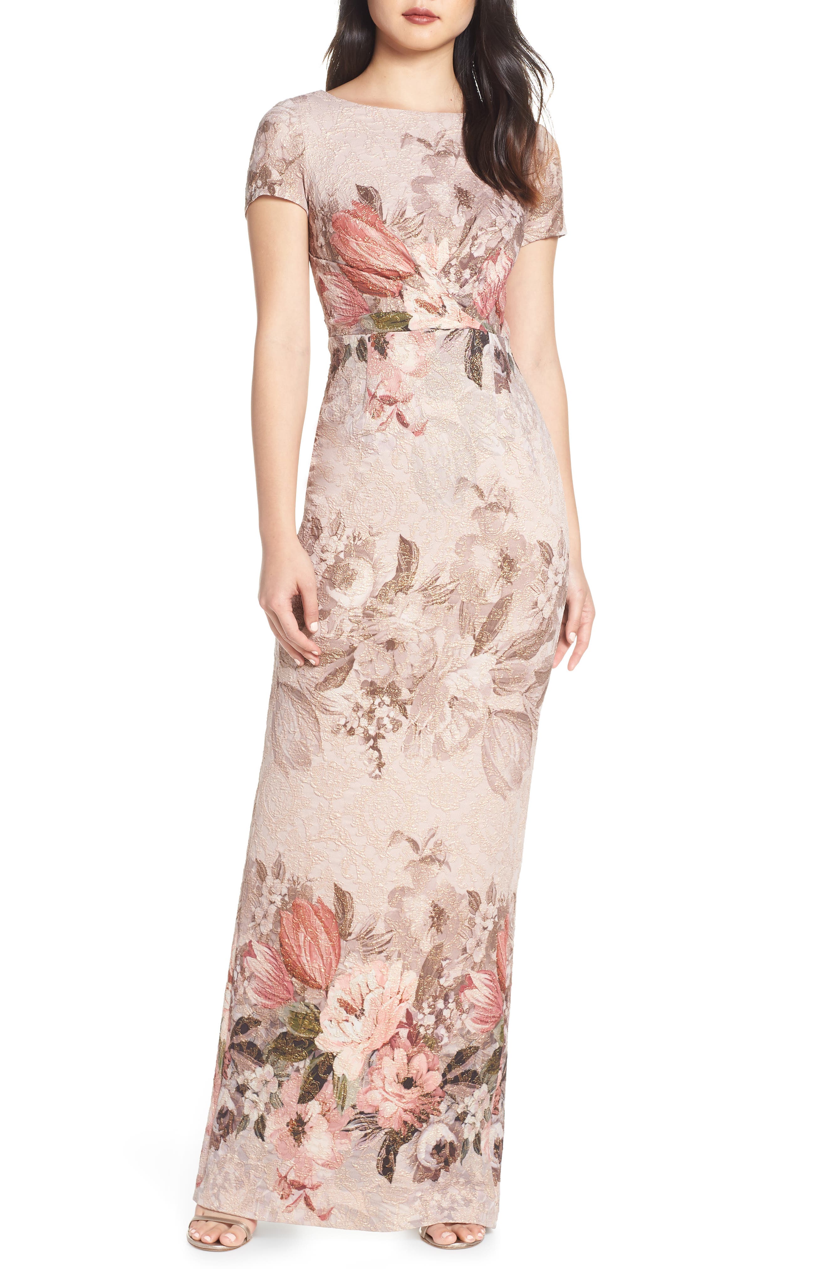 Adrianna Papell Floral Border Print Evening Dress
