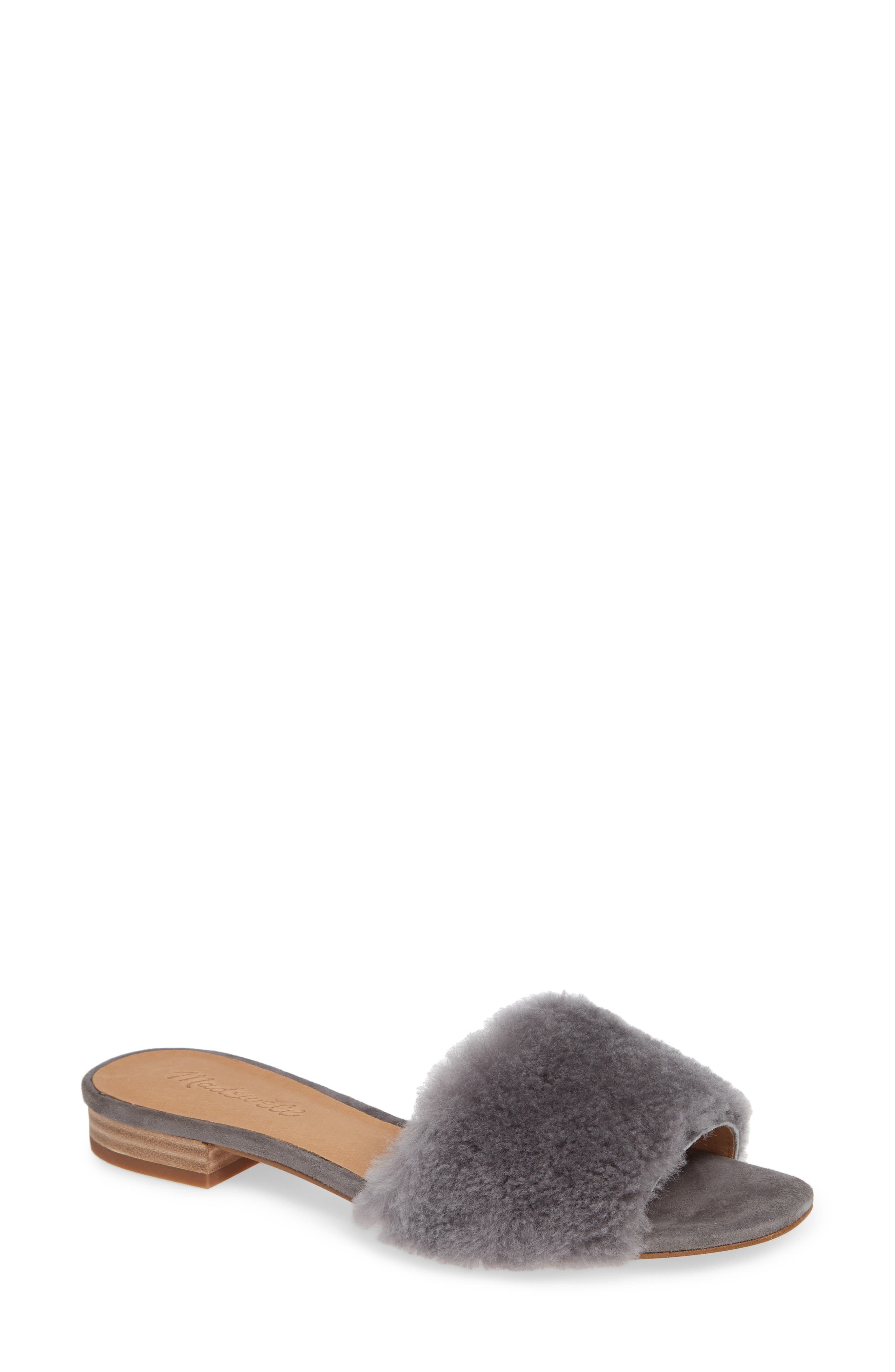 Madewell Jackson Genuine Shearling Slide Sandal, Grey
