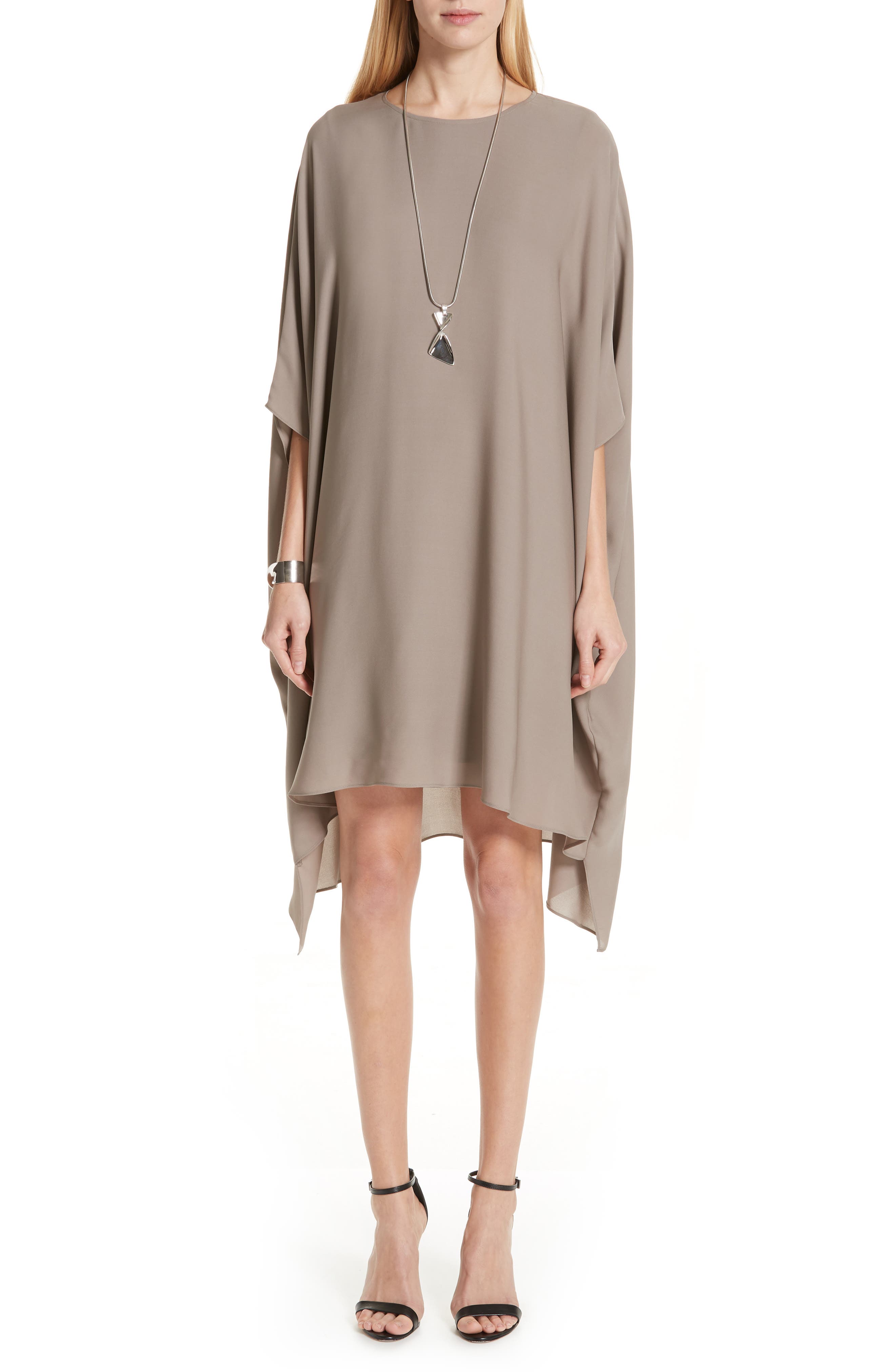 St. John Collection Draped Satin Silk Georgette Dress, Size Petite - Grey