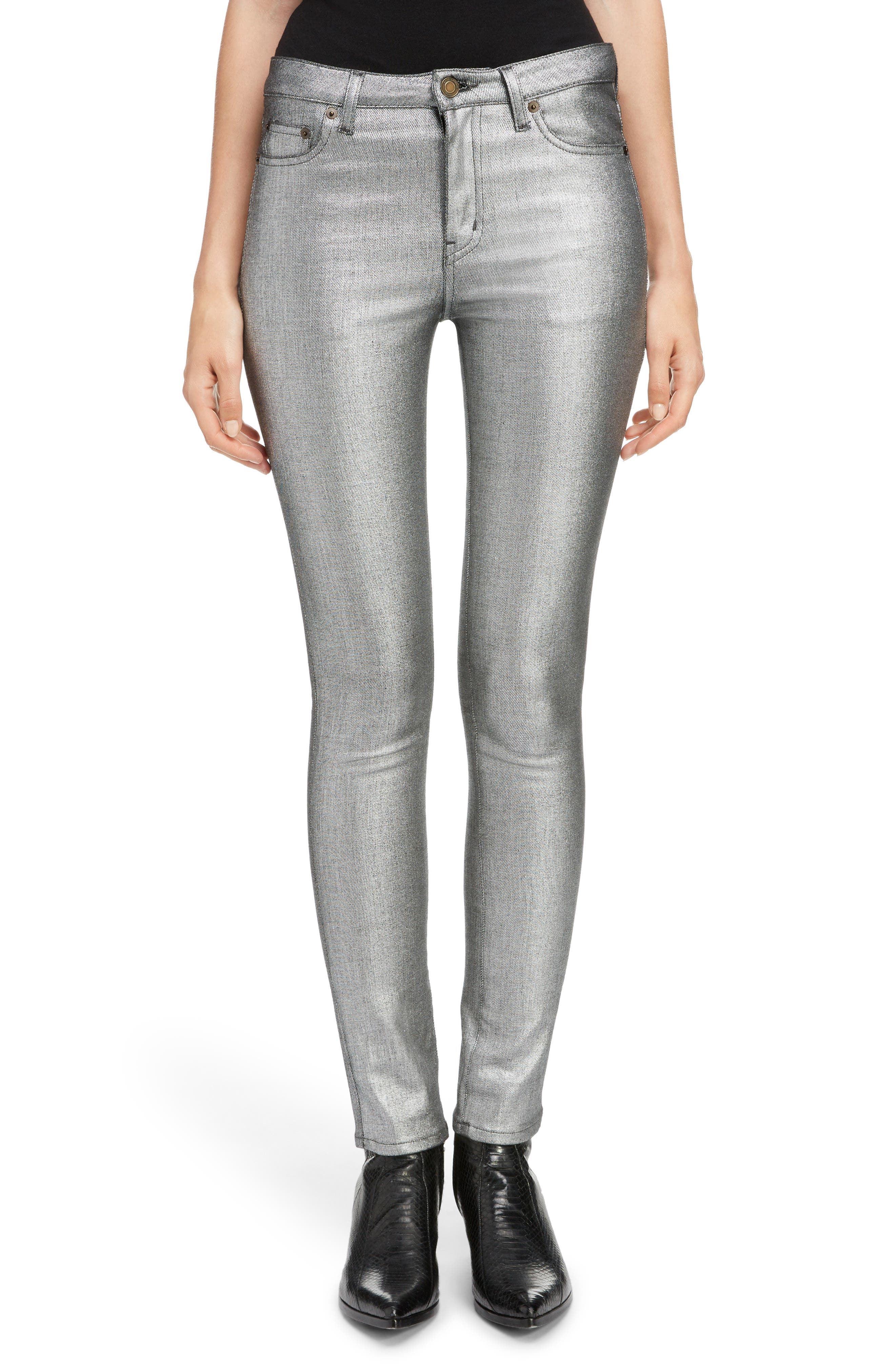 metallic jeans silver
