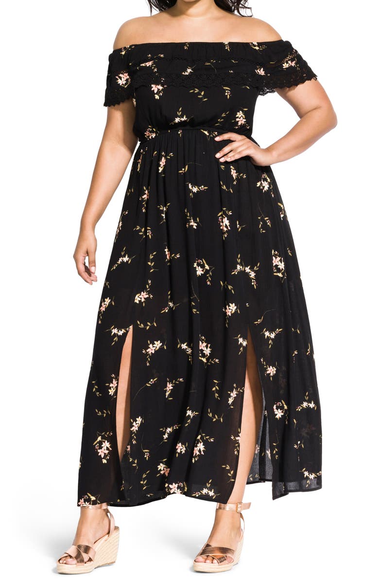 Off the Shoulder Floral Maxi Dress