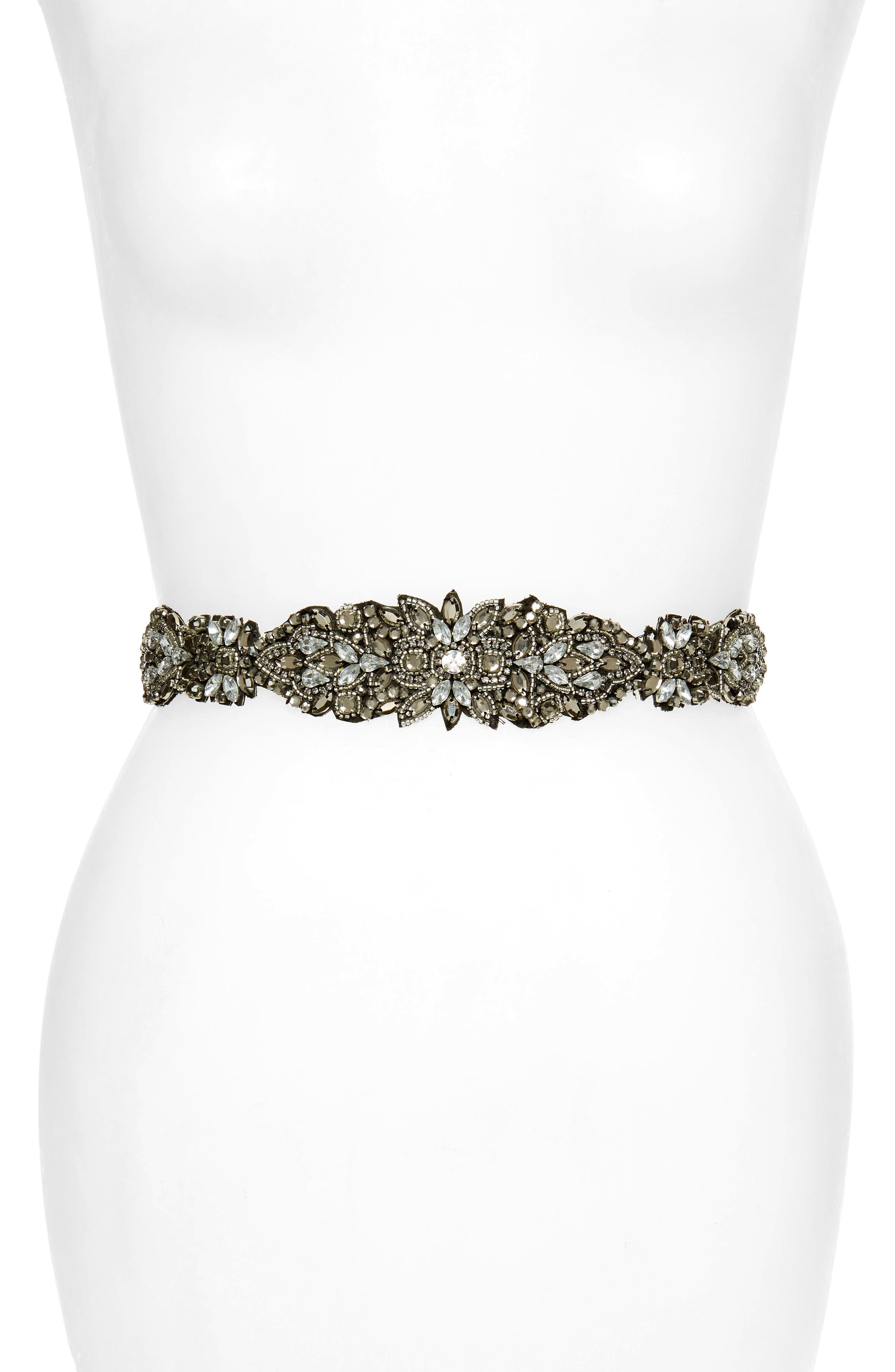 Nordstrom Crystal & Bead Embellished Stretch Belt, Silver