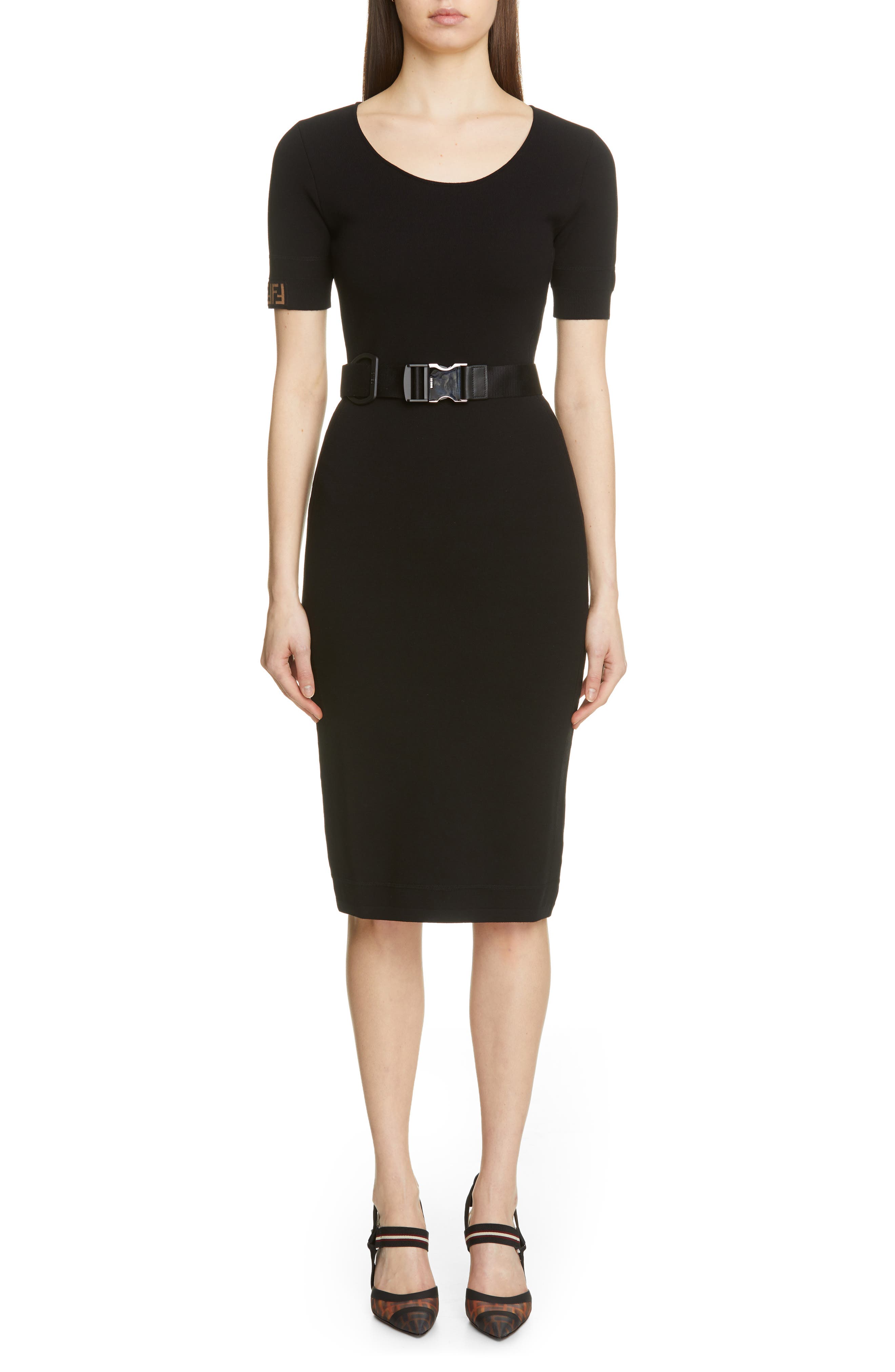 Fendi Belted Logo Dress, US / 46 IT - Black
