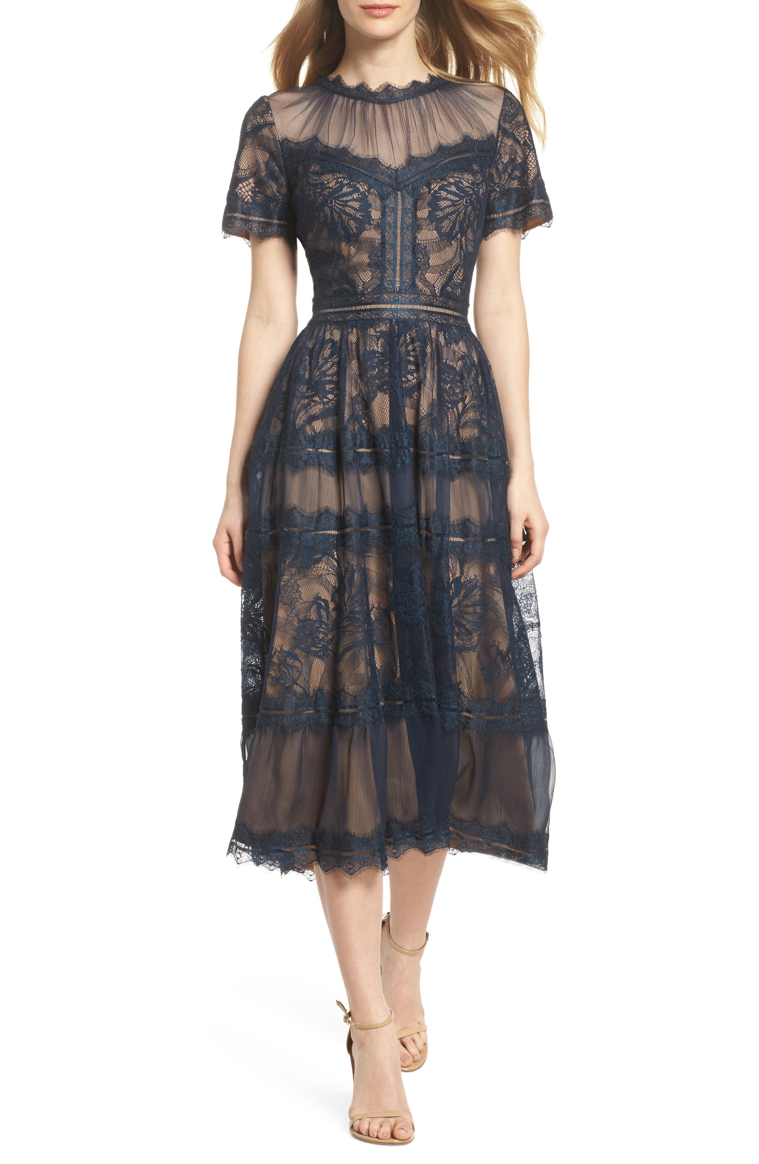 Tadashi Shoji Lace Midi Dress, Blue