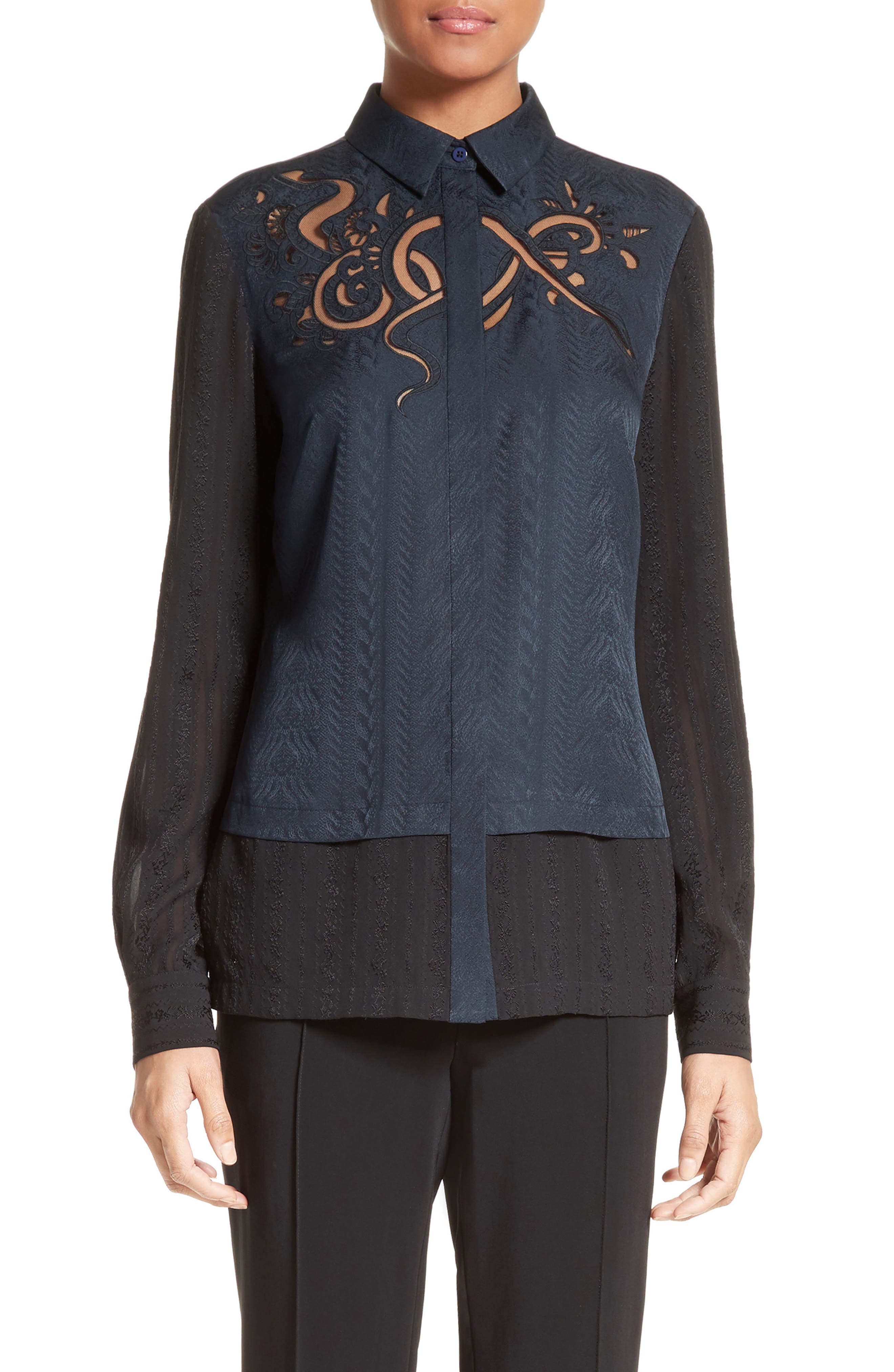 Yigal Azrouël Embroidered Silk Jacquard Blouse Nordstrom